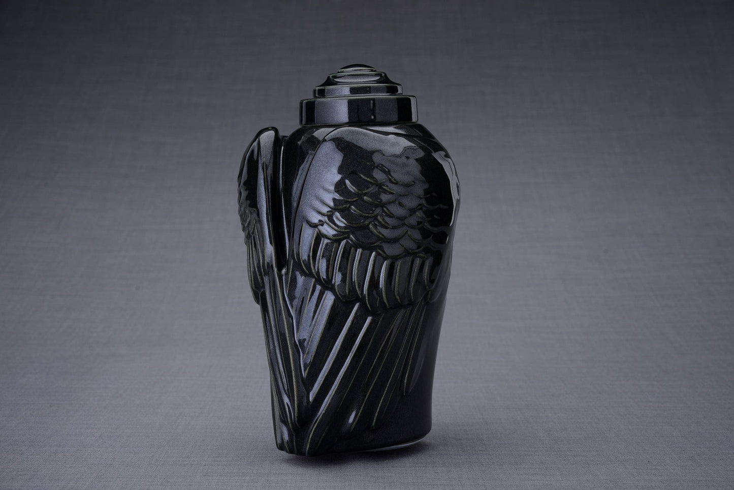 Pulvis Art Urns Adult Size Urn Handmade Cremation Urn for Ashes "Wings" - Large | Black Gloss | Ceramic