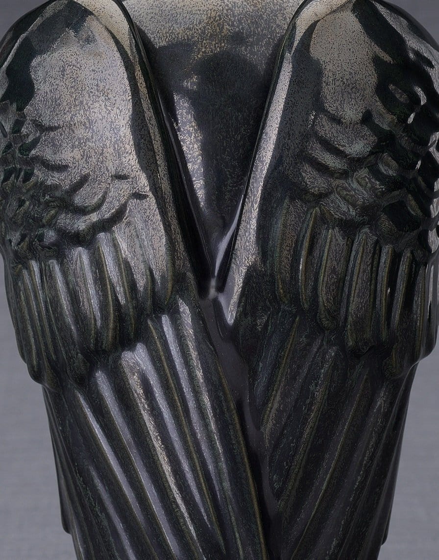 Handmade Cremation Urn for Ashes "Wings" - Large | Black Melange | Ceramic Urn - Pulvis Art Urns