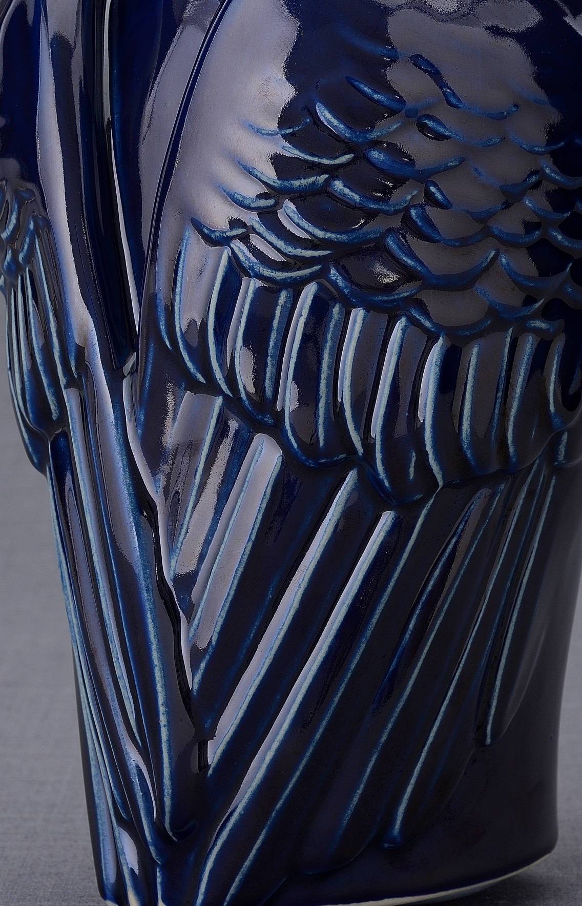 Handmade Cremation Urn for Ashes "Wings" - Large | Cobalt Metallic | Ceramic Urn - Pulvis Art Urns