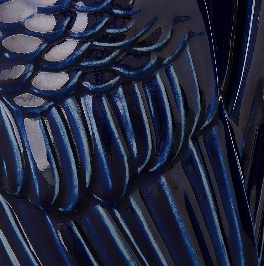 Handmade Cremation Urn for Ashes "Wings" - Large | Cobalt Metallic | Ceramic Urn - Pulvis Art Urns