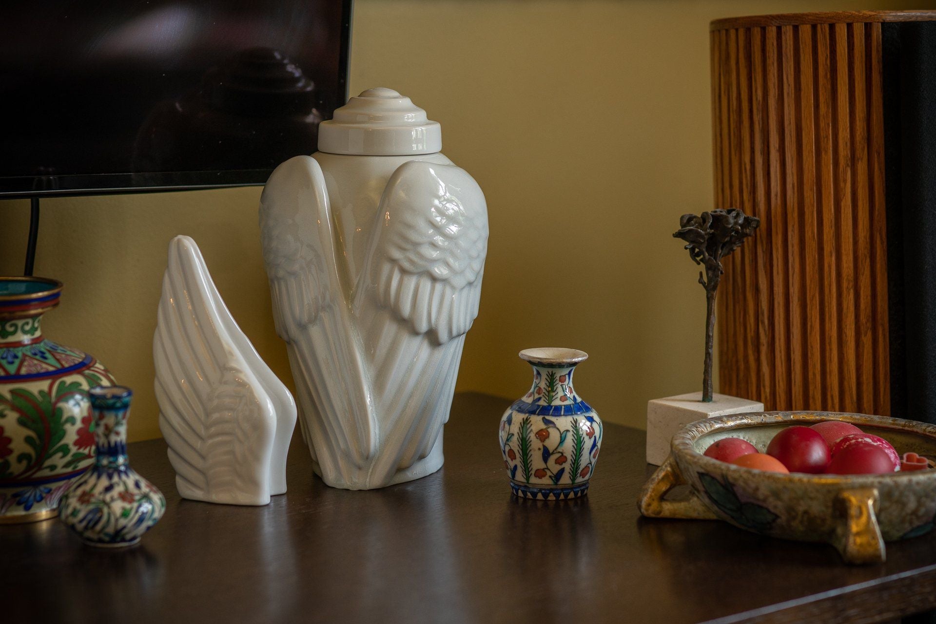 Handmade Cremation Urn for Ashes "Wings" - Large | Grey Melange | Ceramic Urn - Pulvis Art Urns