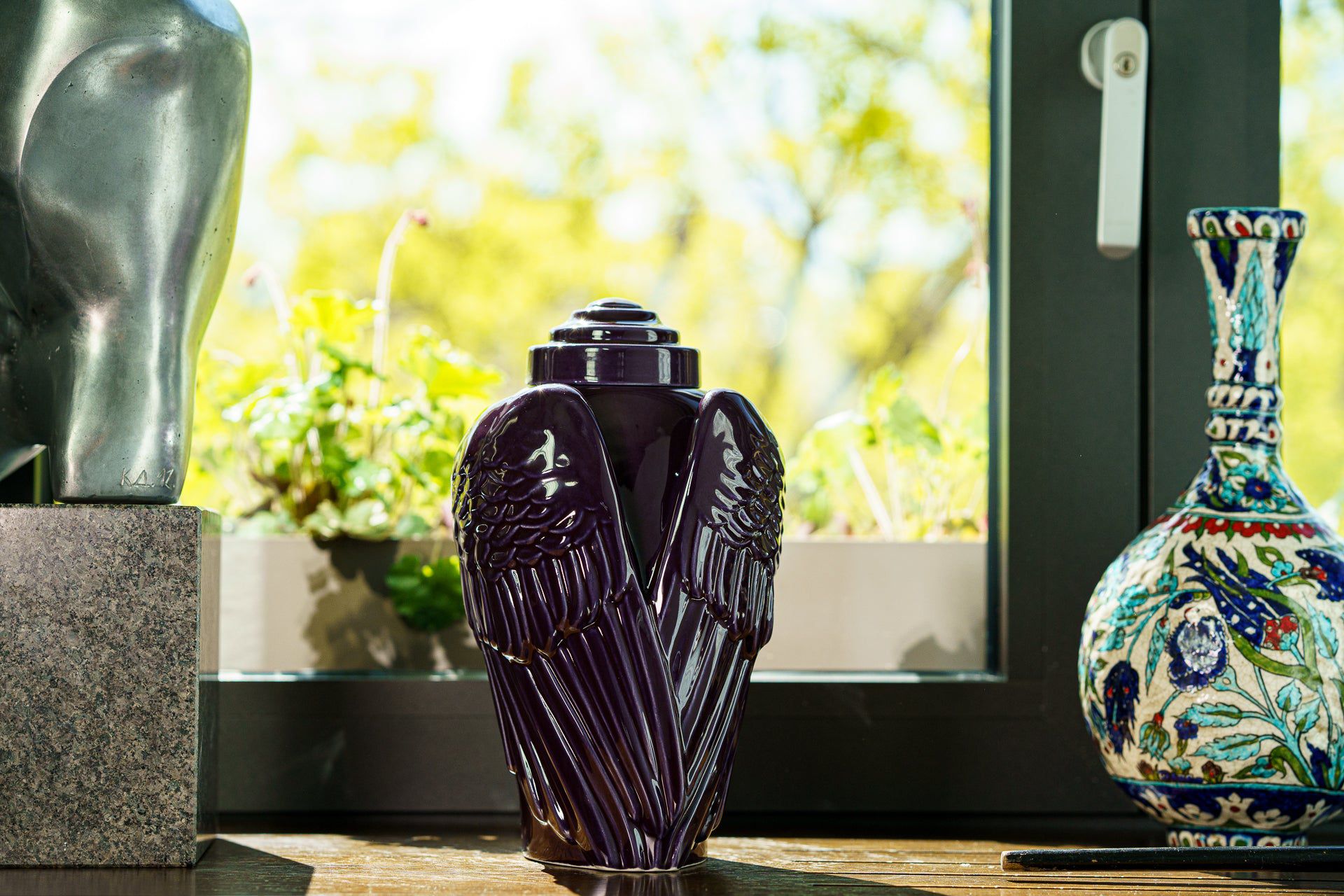 Handmade Cremation Urn for Ashes "Wings" - Large | Violet | Ceramic Urn - Pulvis Art Urns