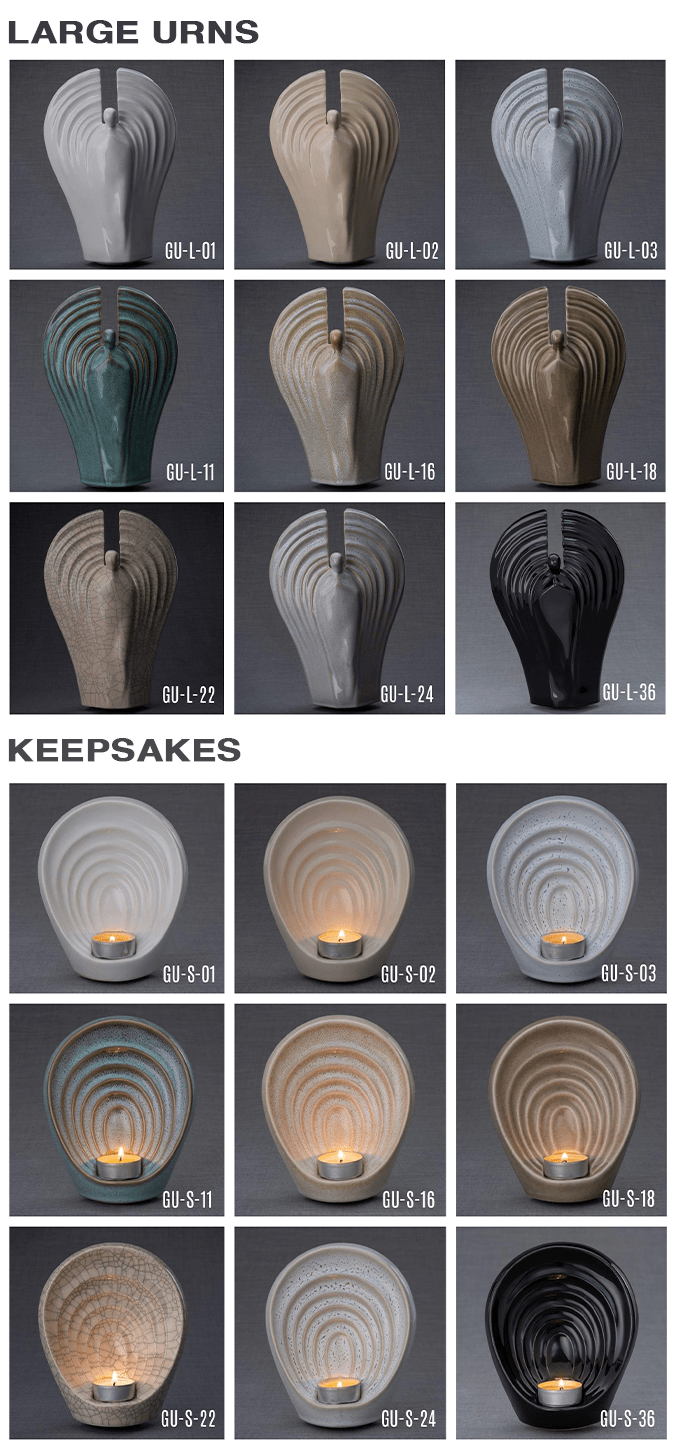 Set Of Ceramic Art Urns for Ashes "Guardian" - (Large urn + Keepsake) - Pulvis Art Urns