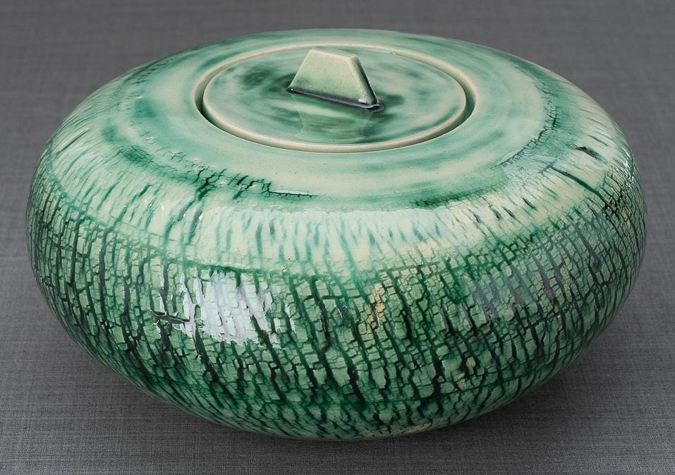 Pottery Wheel Urn for Ashes "Aeon" - Large | Verdigris | Ceramic - Pulvis Art Urns