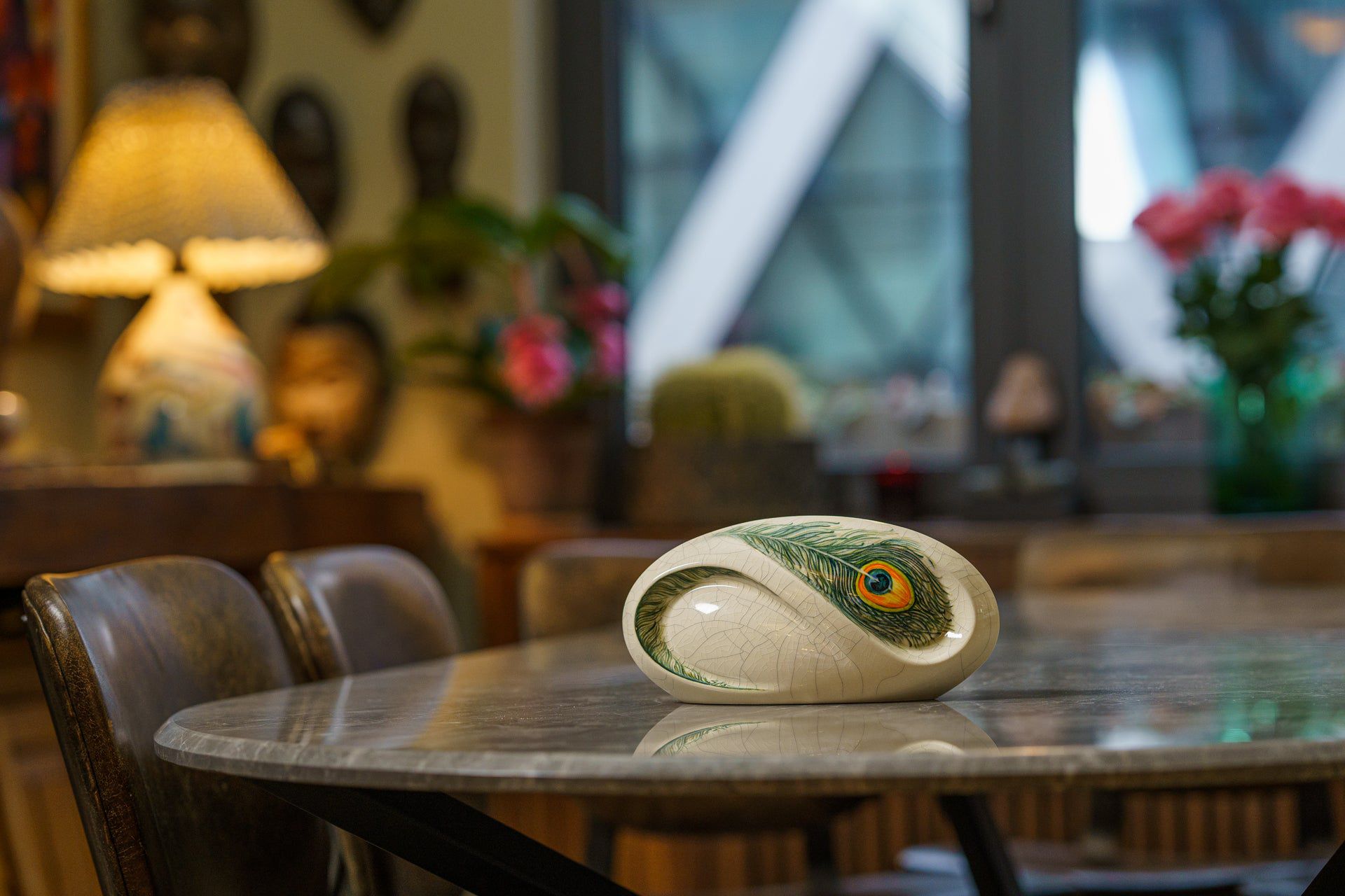 Hand Decorated Eternity Keepsake "Feathers" - Ceramic Keepsake Urn - Pulvis Art Urns