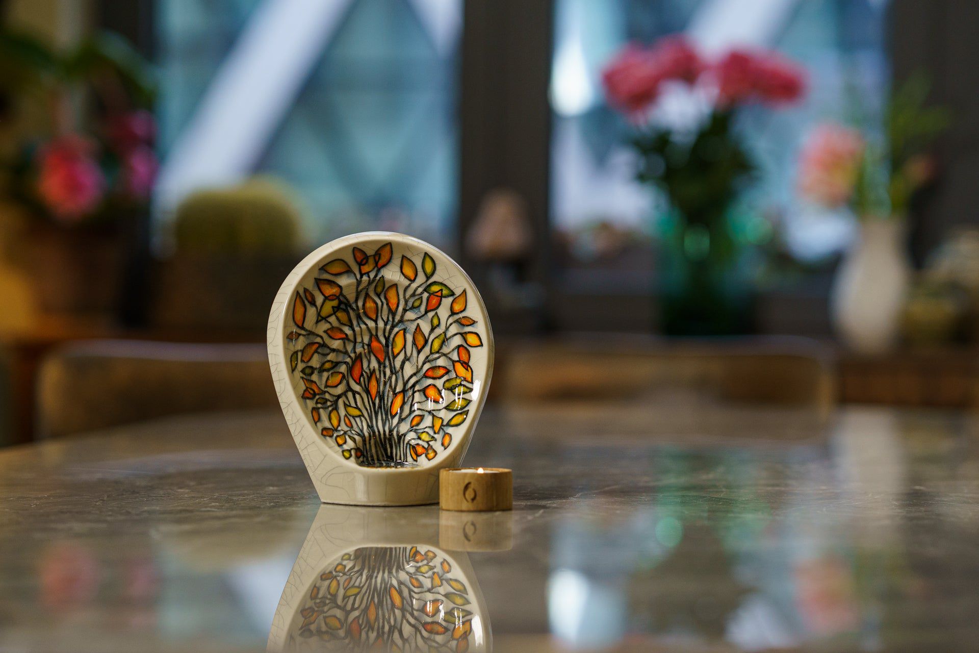 Hand Decorated Keepsake "Guardian - Autumn" - Ceramic Keepsake Urn - Pulvis Art Urns