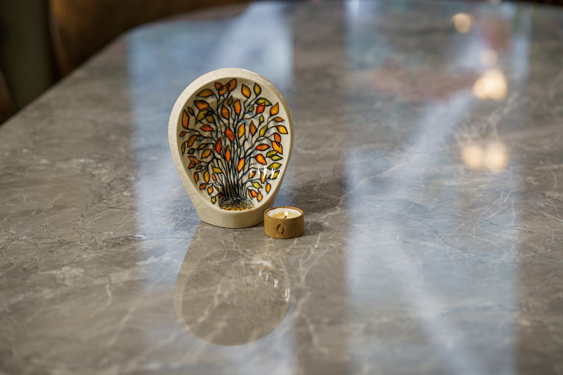 Hand Decorated Keepsake "Guardian - Autumn" - Ceramic Keepsake Urn - Pulvis Art Urns