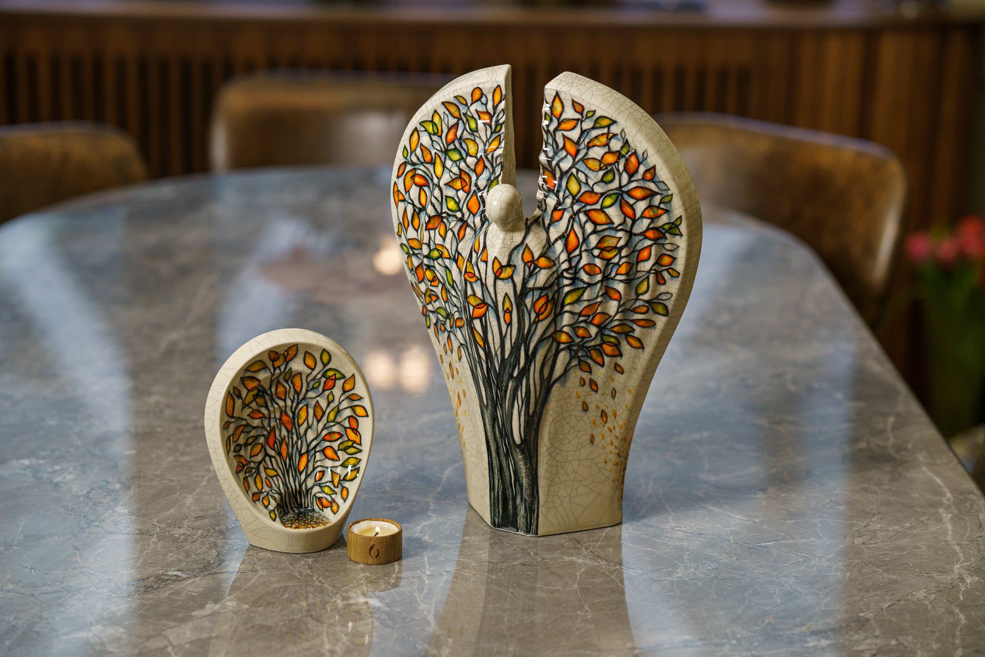 Hand Decorated Urn for Ashes "Guardian - Autumn" - Large Urn | Ceramic - Pulvis Art Urns