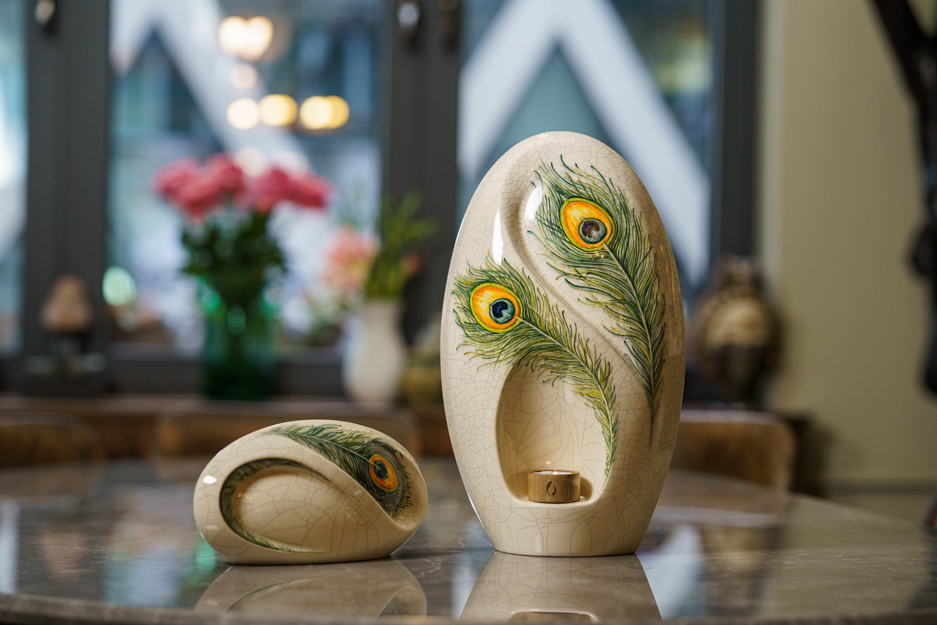 Handmade Decorated Eternity Urn "Feathers" - Large | Ceramic Urn - Pulvis Art Urns