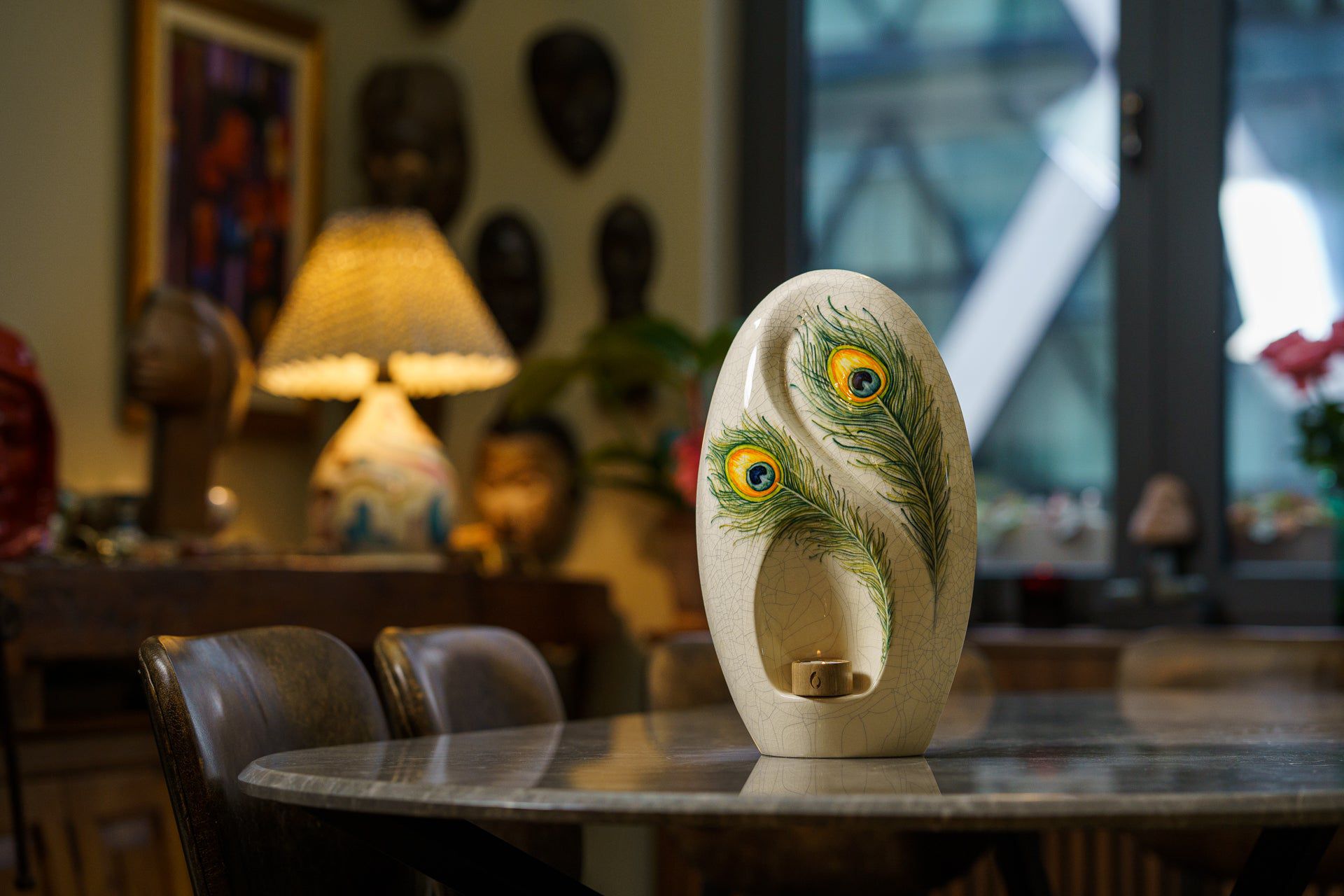 Handmade Decorated Eternity Urn "Feathers" - Large | Ceramic Urn - Pulvis Art Urns