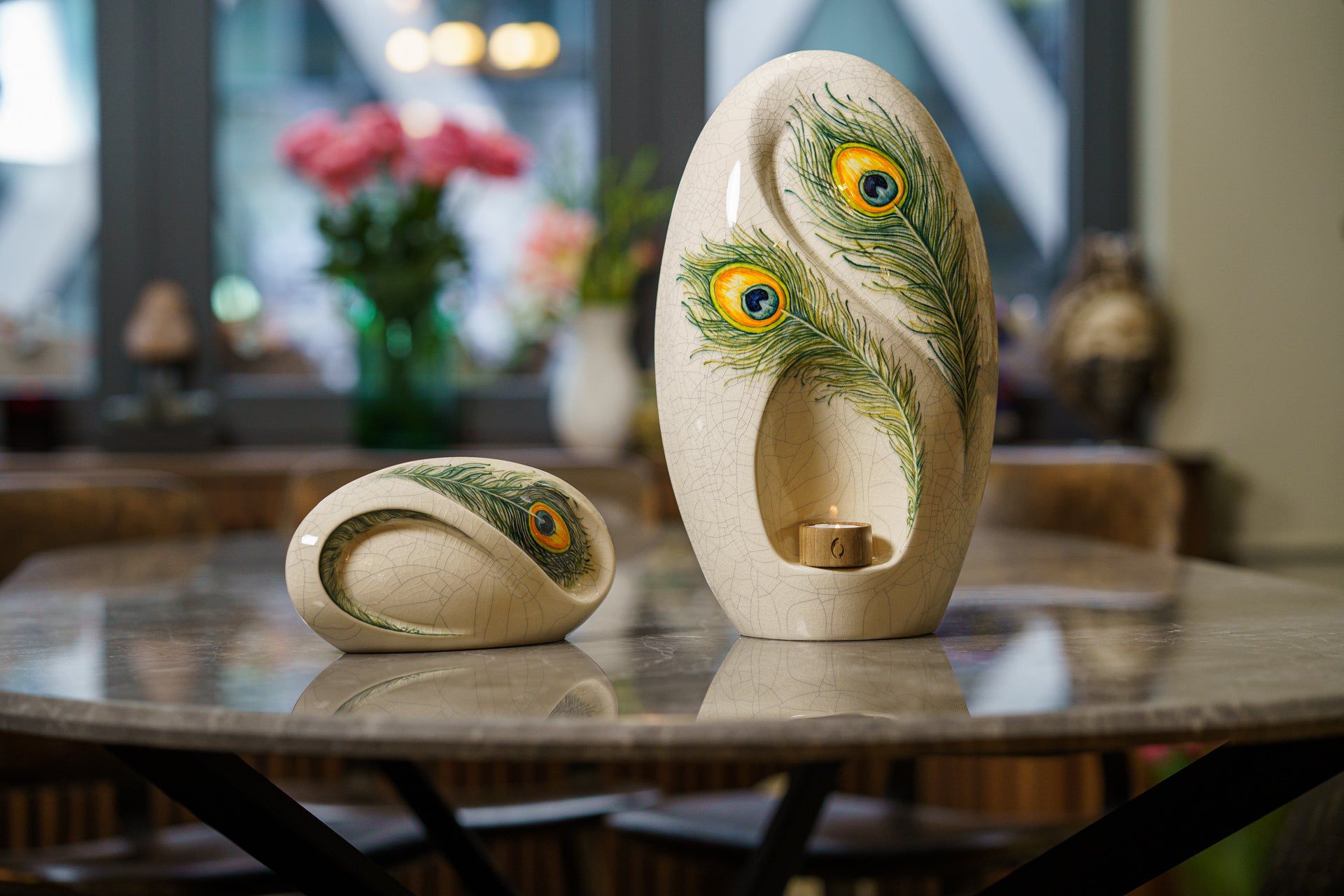 Handmade Decorated Eternity Urn "Feathers" - Large | Ceramic Urn - Pulvis Art Urns