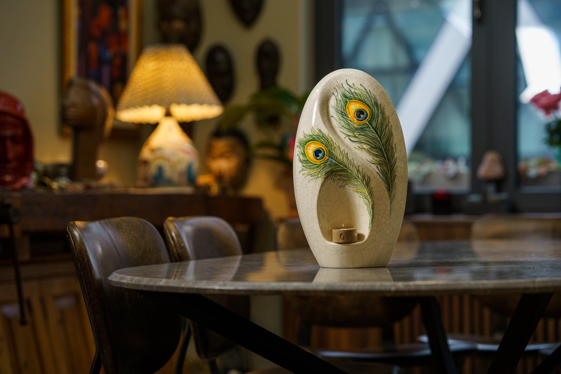 Handmade Decorated Eternity Urn "Feathers" - Large | Ceramic Urn - Pulvis Art Urns