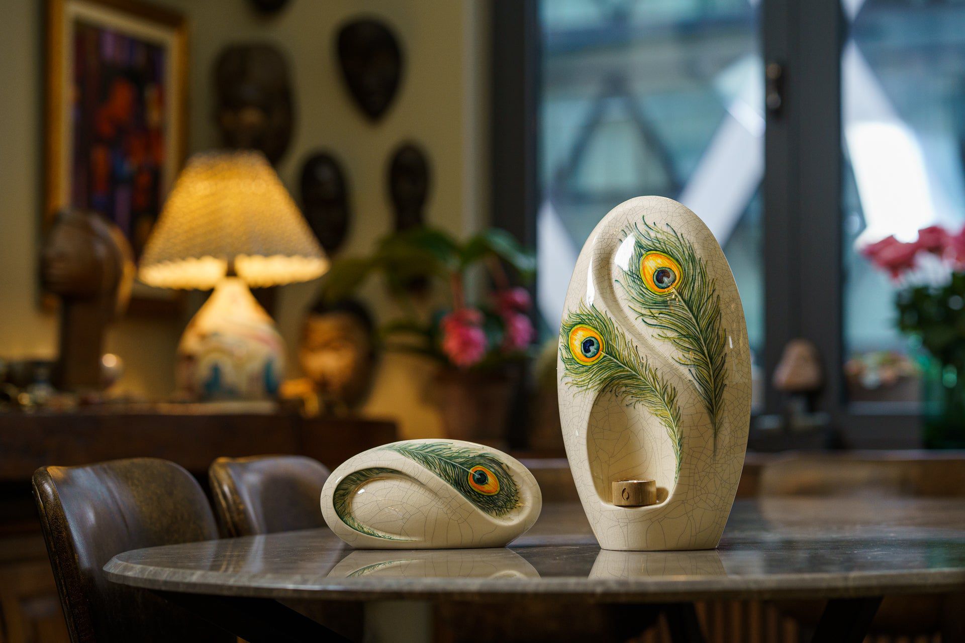 Handmade Decorated Eternity Urn "Feathers" - Large | Ceramic Urn - Pulvis Art Urns