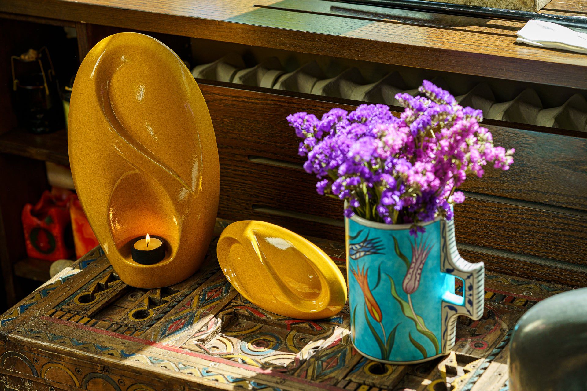 Eternity Handmade Cremation Keepsake Urn - Small Urn | Amber Yellow | Ceramic - Pulvis Art Urns