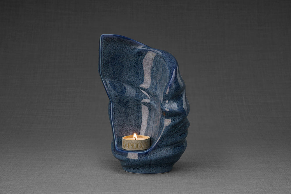 Pulvis Art Urns Keepsake Urn Handmade Cremation Keepsake Urn "Light" - Small | Blue Melange | Ceramic