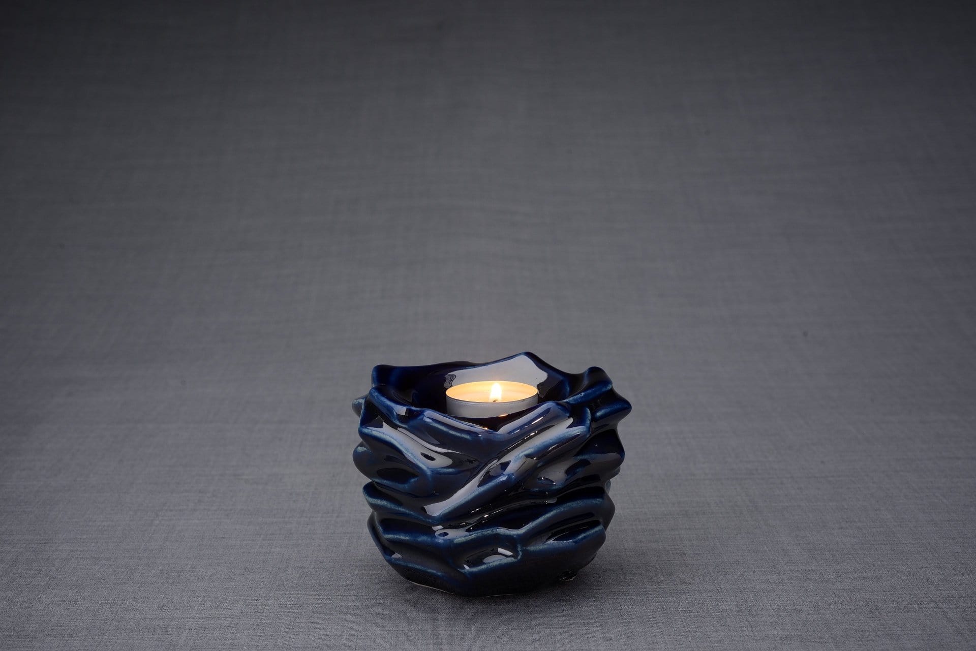 Candleholder Keepsake Urn For Ashes | Cobalt Metallic | Ceramic Keepsake - Pulvis Art Urns