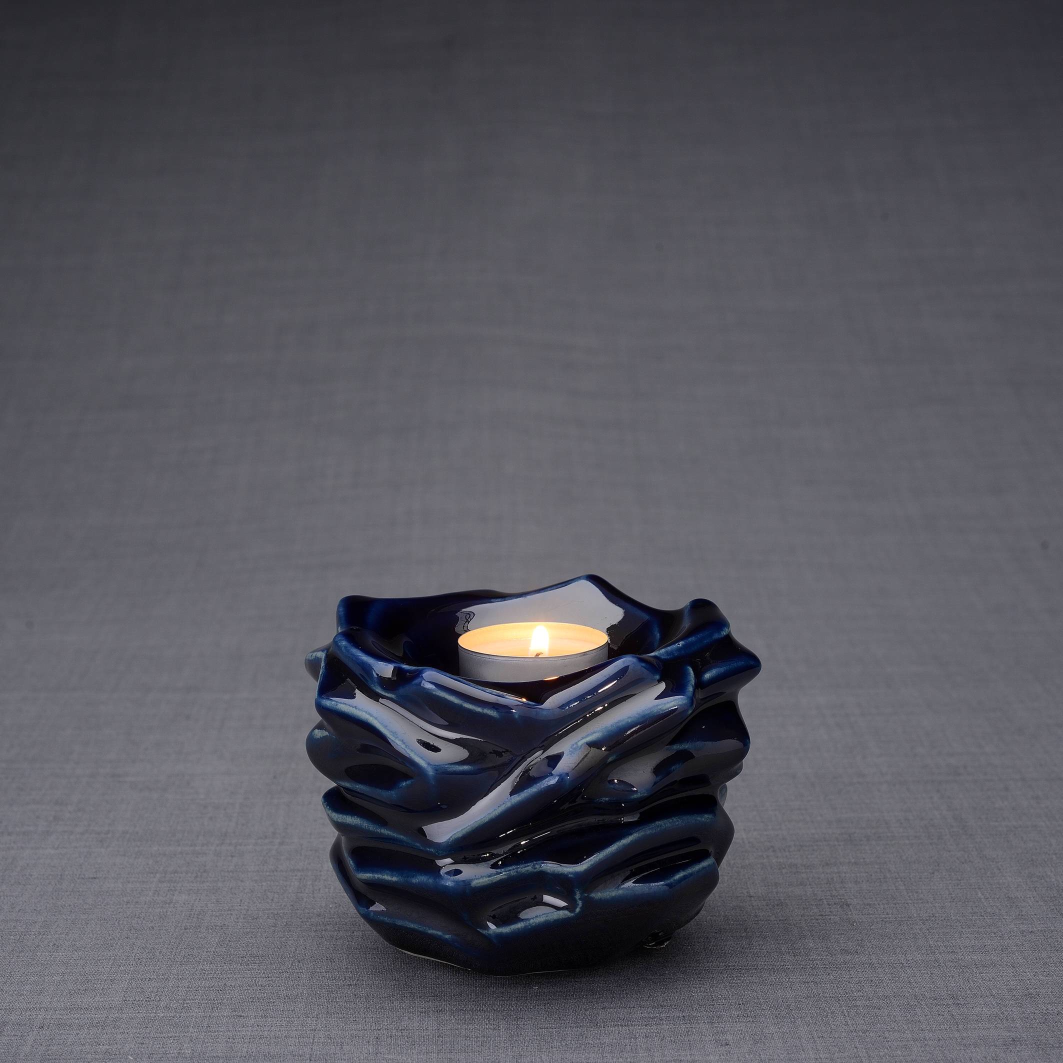 Candleholder Keepsake Urn For Ashes | Cobalt Metallic | Ceramic Keepsake - Pulvis Art Urns
