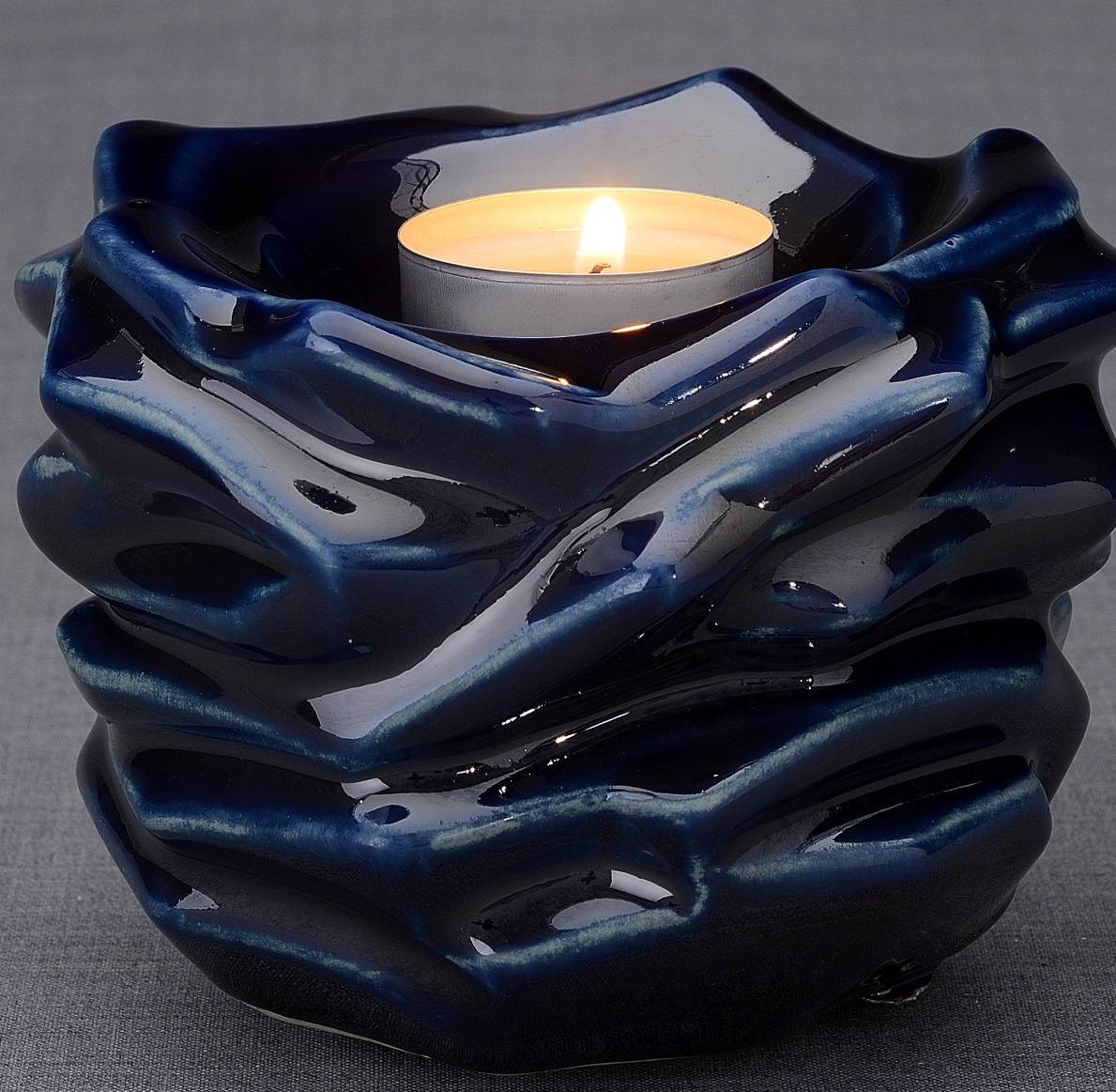 Candleholder Keepsake Urn For Ashes | Cobalt Metallic | Ceramic Keepsake - Pulvis Art Urns