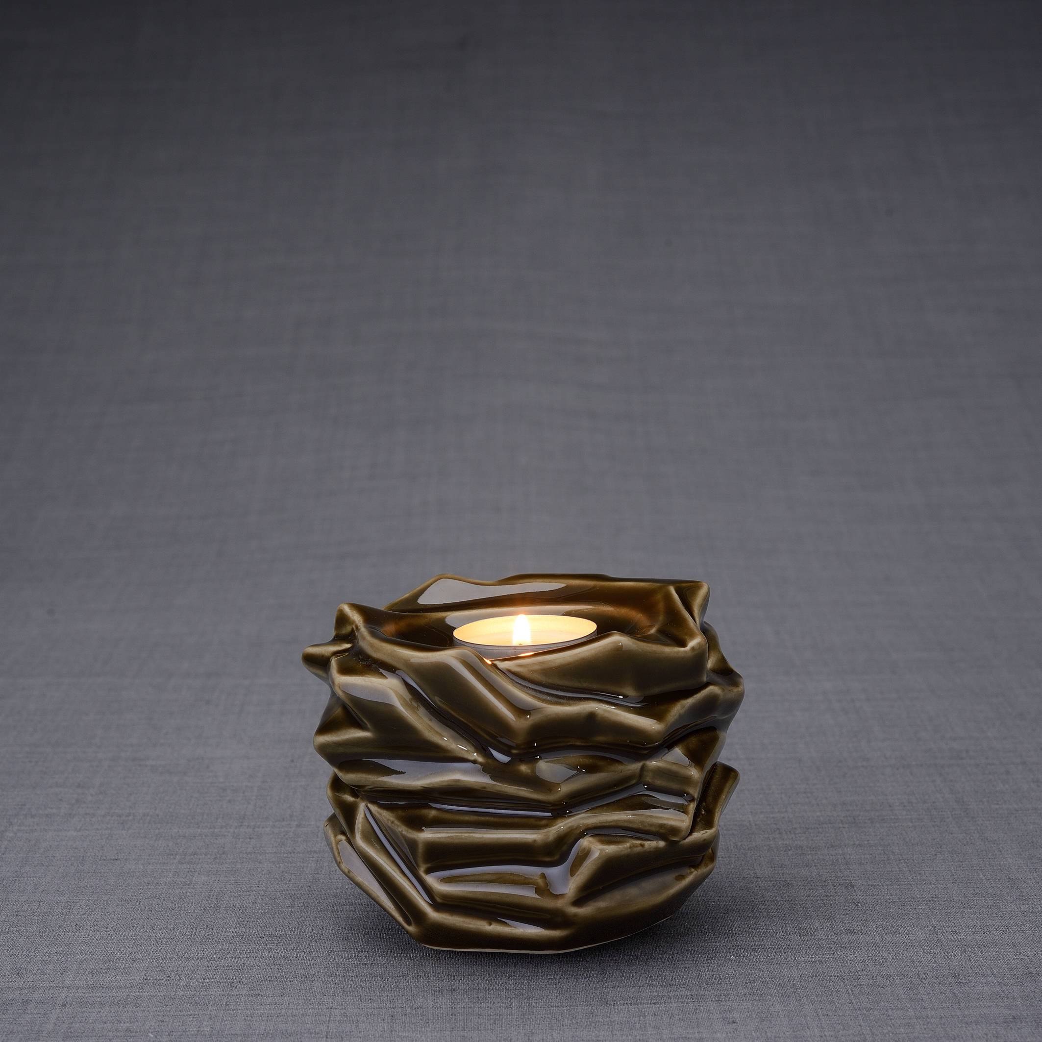 Candleholder Keepsake Urn For Ashes | Oily Green | Ceramic Keepsake - Pulvis Art Urns