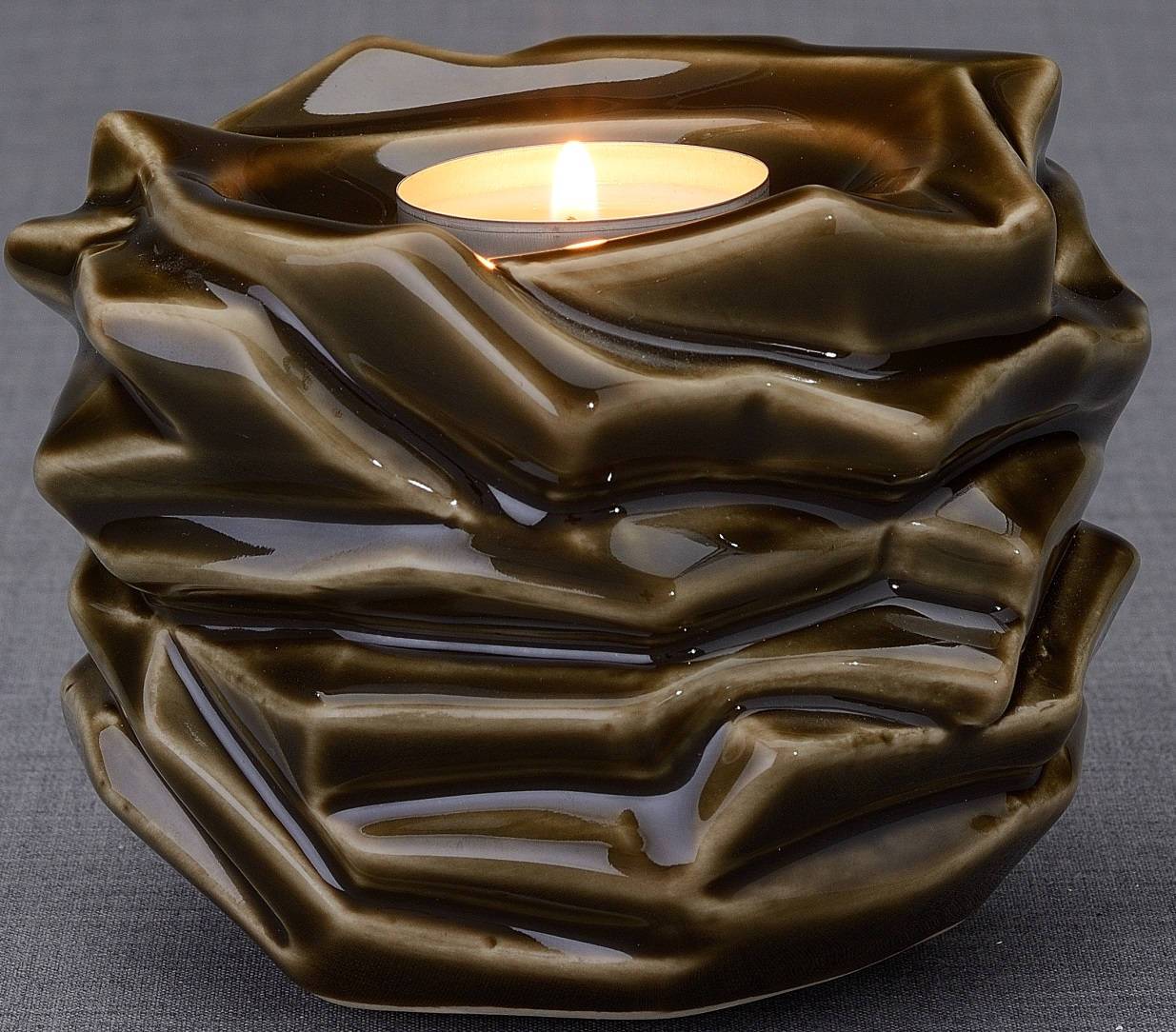 Candleholder Keepsake Urn For Ashes | Oily Green | Ceramic Keepsake - Pulvis Art Urns