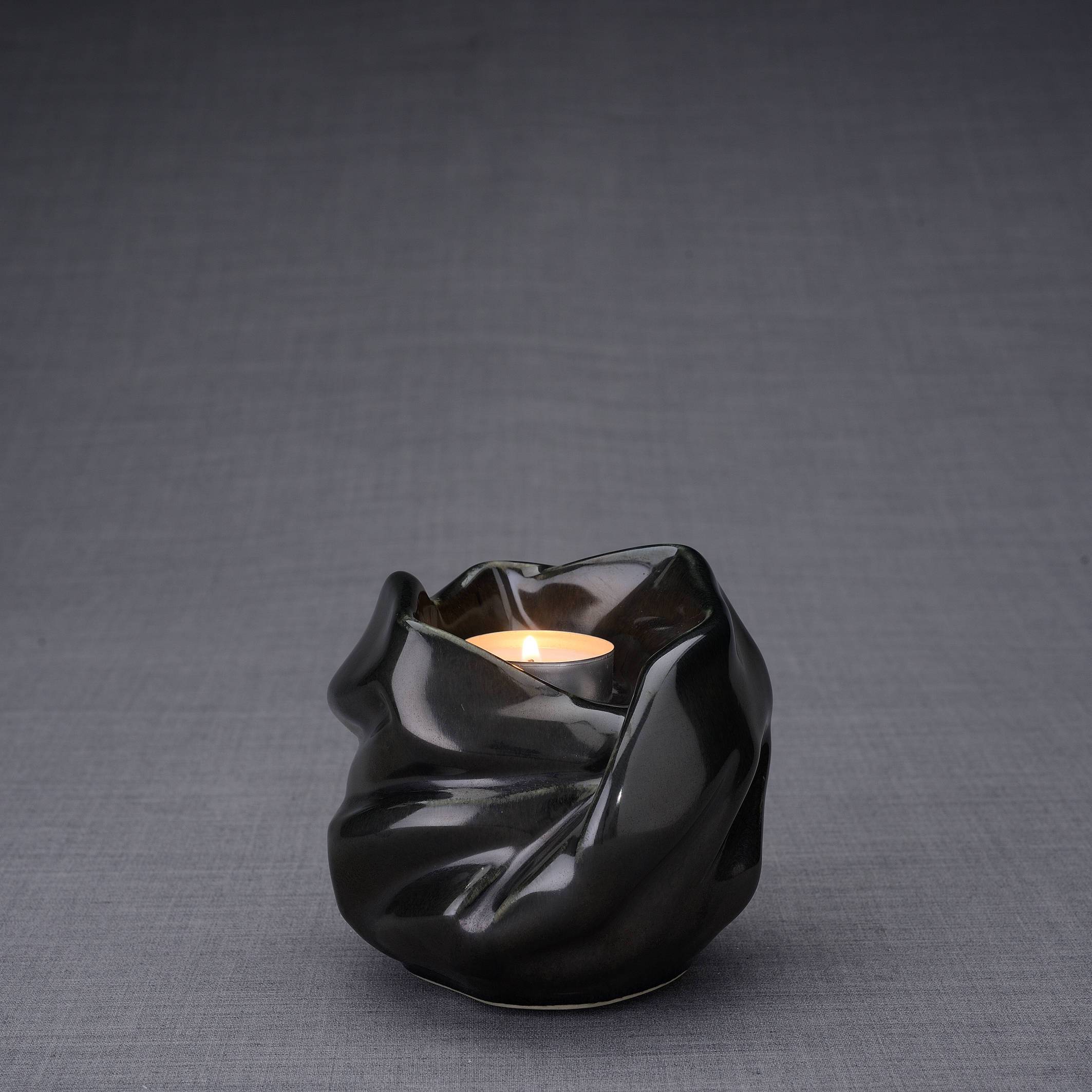 Cremation Keepsake Urn For Ashes With Candle | Black Gloss | Ceramic Urn - Pulvis Art Urns