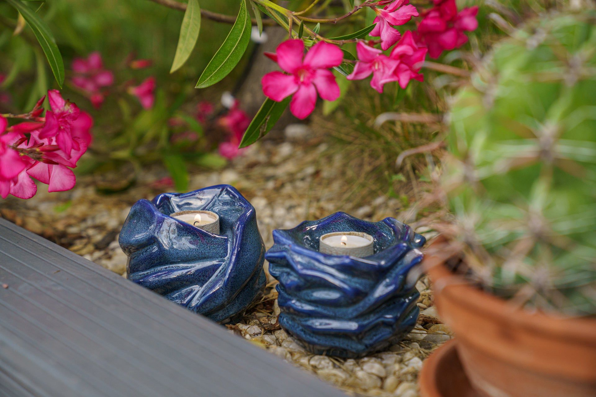 Cremation Keepsake Urn For Ashes With Candle | Blue Melange | Ceramic Urn - Pulvis Art Urns