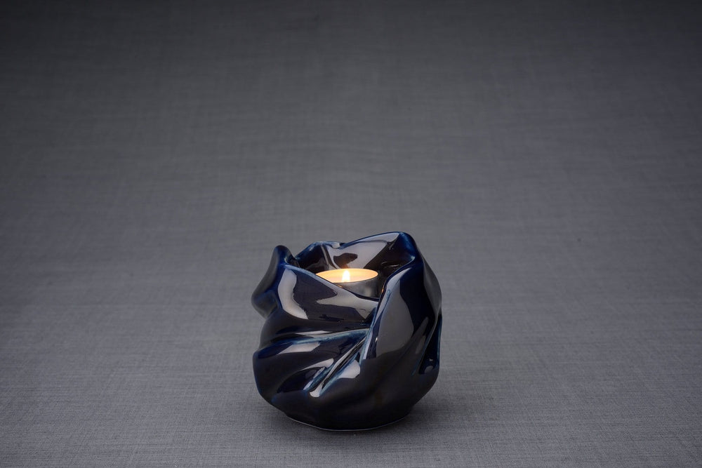 The Holy Mother Handmade Keepsake Cremation Urn for Ashes, color Cobalt Metallic, Candle-holder-Pulvis Art Urns