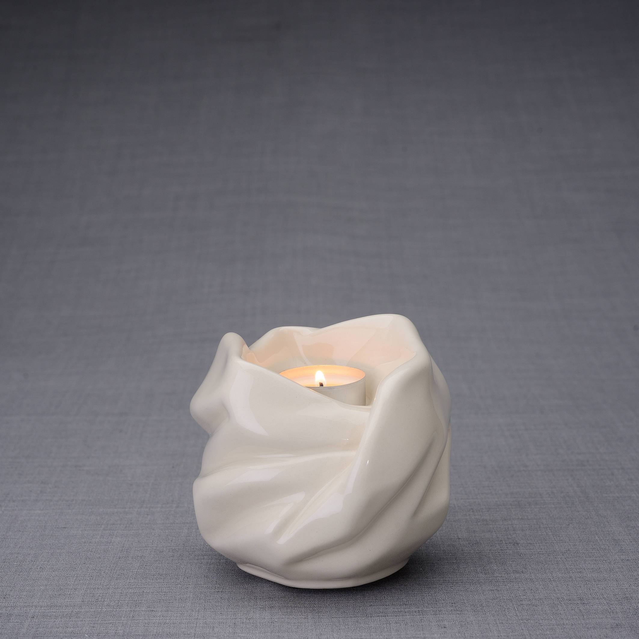 Cremation Keepsake Urn For Ashes With Candle | Off-white | Ceramic Urn - Pulvis Art Urns