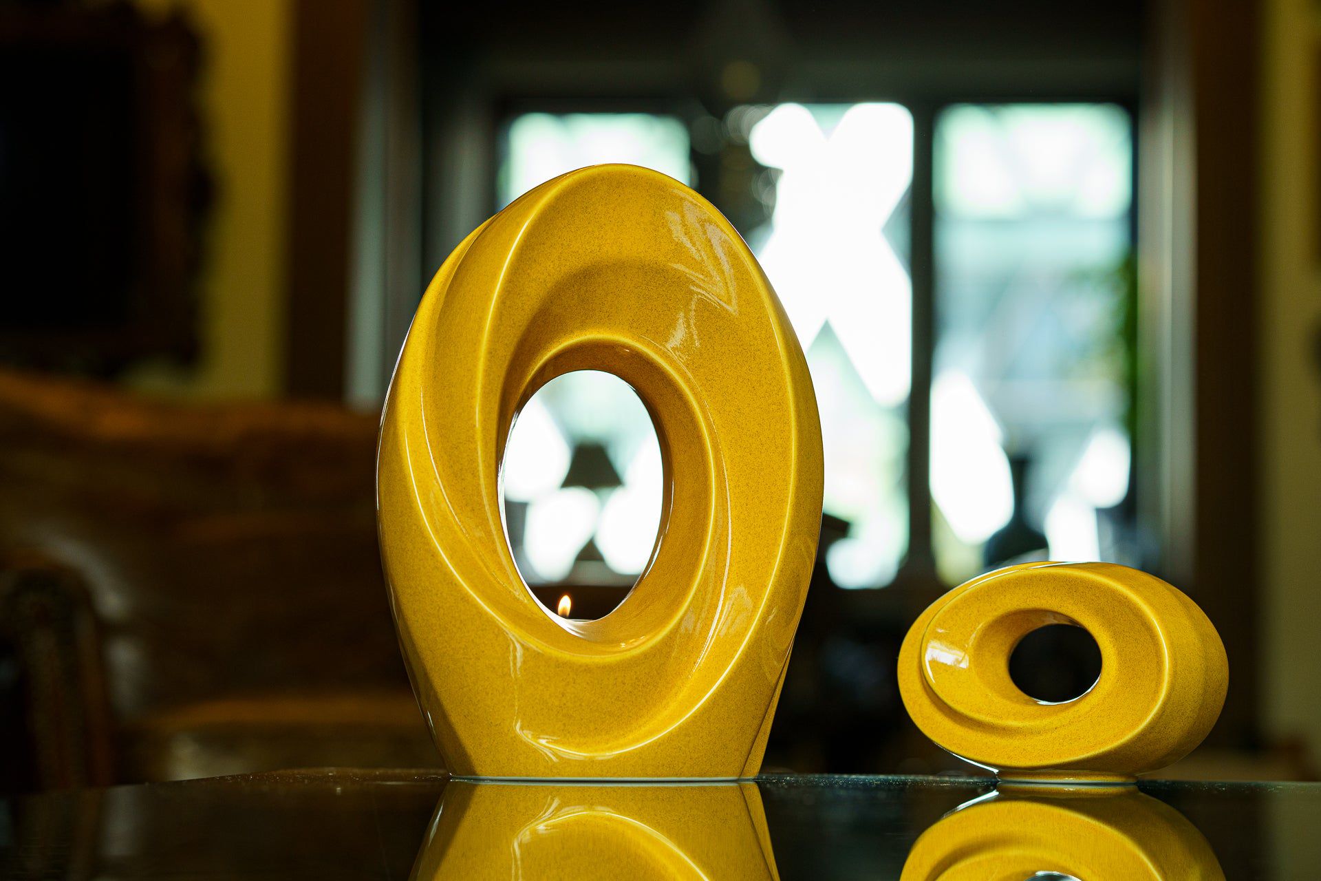 Handmade Cremation Keepsake Urn "The Passage" - Small Urn | Amber Yellow | Ceramic - Pulvis Art Urns