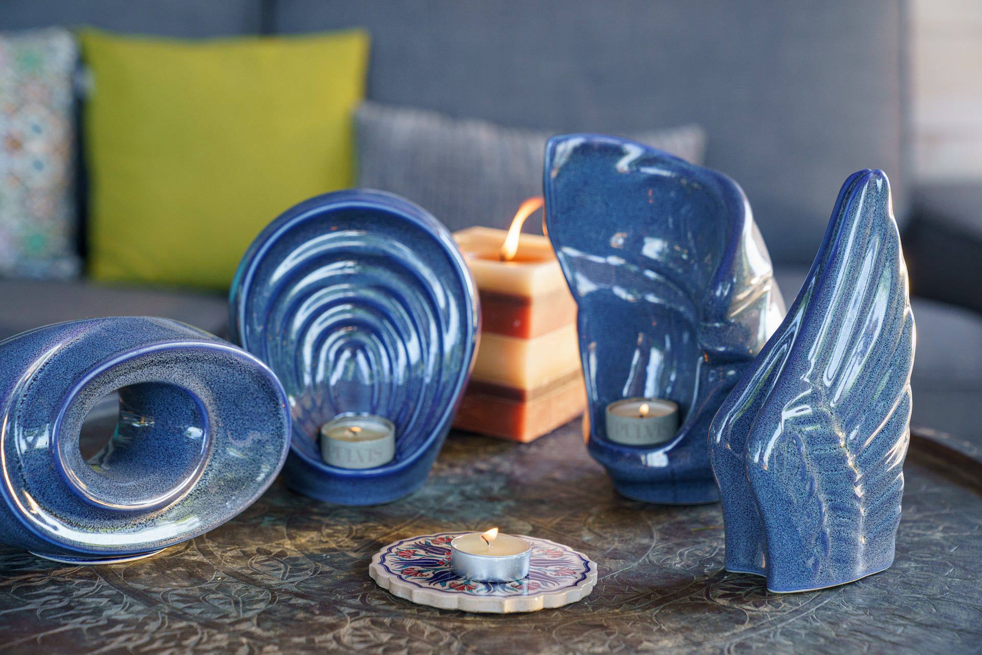 Handmade Cremation Keepsake Urn "The Passage" - Small Urn | Blue Melange | Ceramic - Pulvis Art Urns