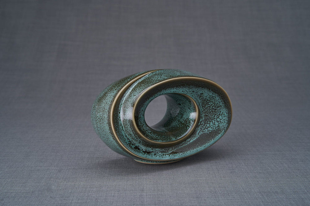 Handmade Cremation Keepsake Urn "The Passage" - Small | Oily Green Melange | Ceramic