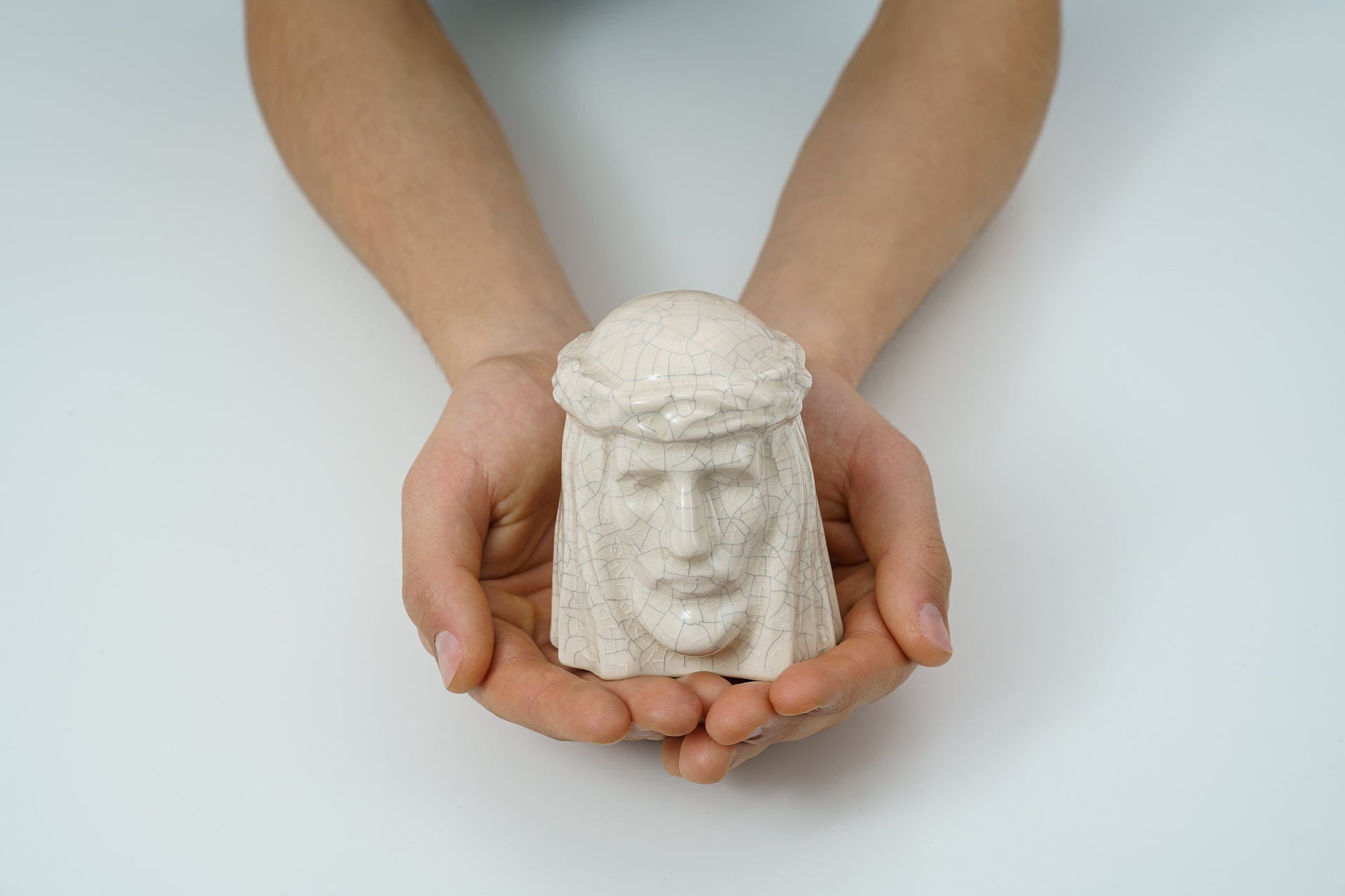 Handmade Mini Keepsake Urn "The Christ" - Light Sand | Ceramic Mini Urn - Pulvis Art Urns