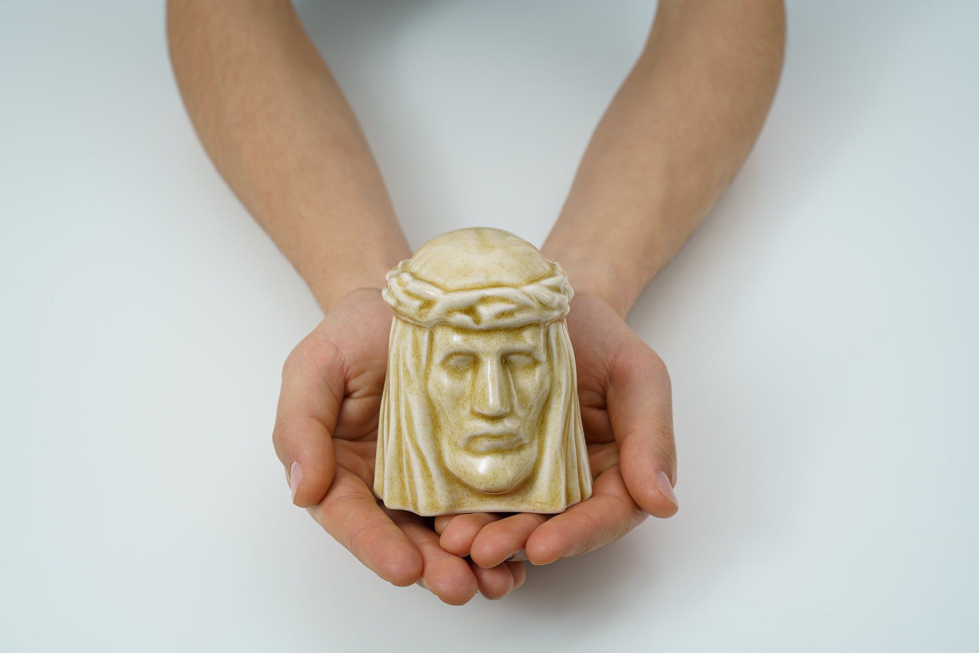 Handmade Mini Keepsake Urn "The Christ" - Oily Green | Ceramic Mini Urn - Pulvis Art Urns