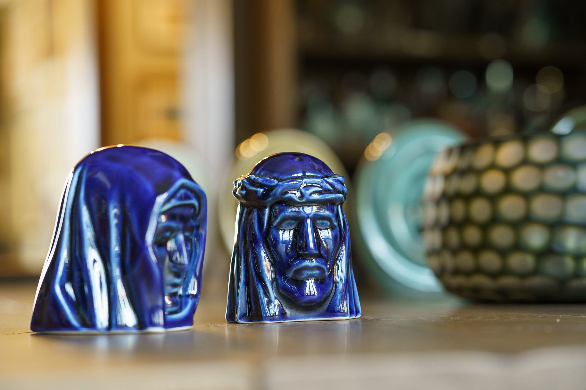 Handmade Mini Keepsake Urn "The Holy Mother" - Cobalt Metallic | Ceramic Mini Urn - Pulvis Art Urns