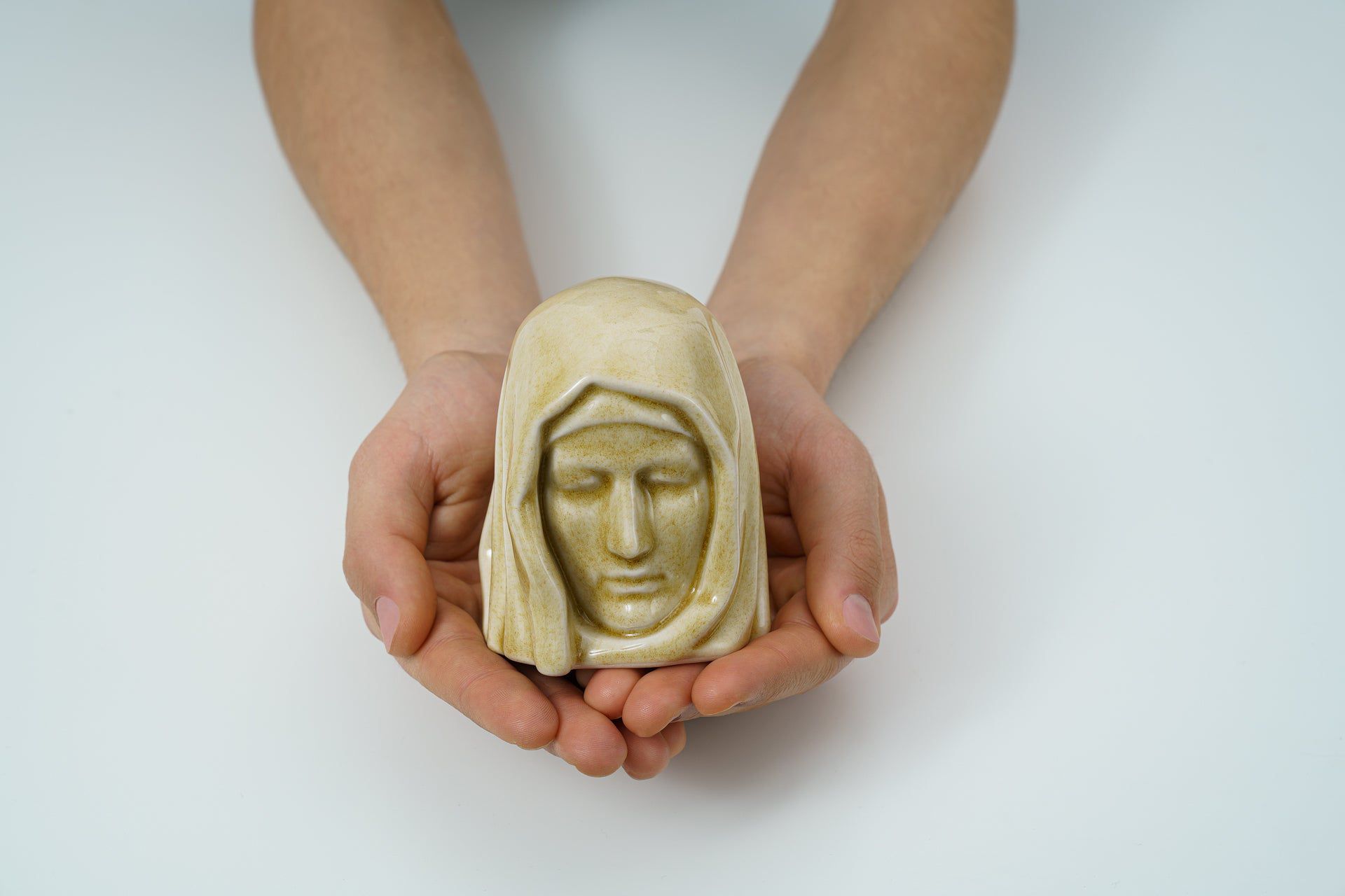 Handmade Mini Keepsake Urn "The Holy Mother" - Light Sand | Ceramic Mini Urn - Pulvis Art Urns