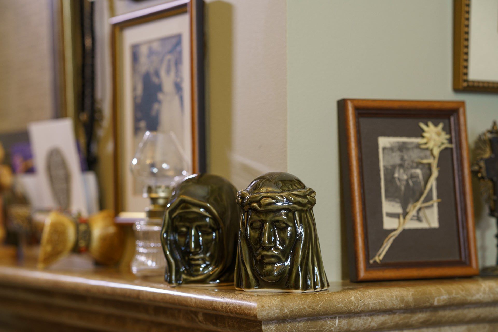 Handmade Mini Keepsake Urn "The Holy Mother" - Oily Green | Ceramic Mini Urn - Pulvis Art Urns