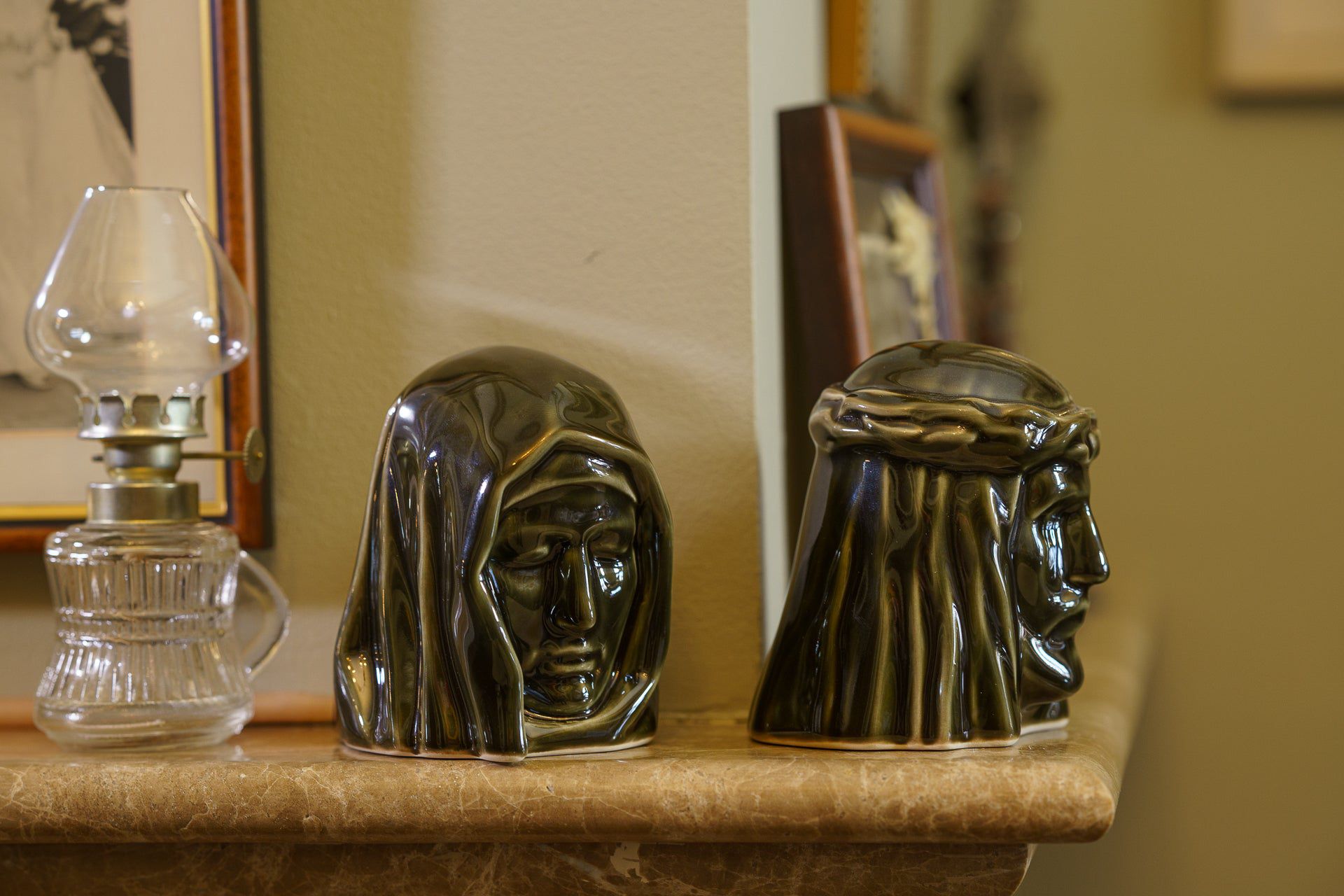 Handmade Mini Keepsake Urn "The Holy Mother" - Oily Green | Ceramic Mini Urn - Pulvis Art Urns