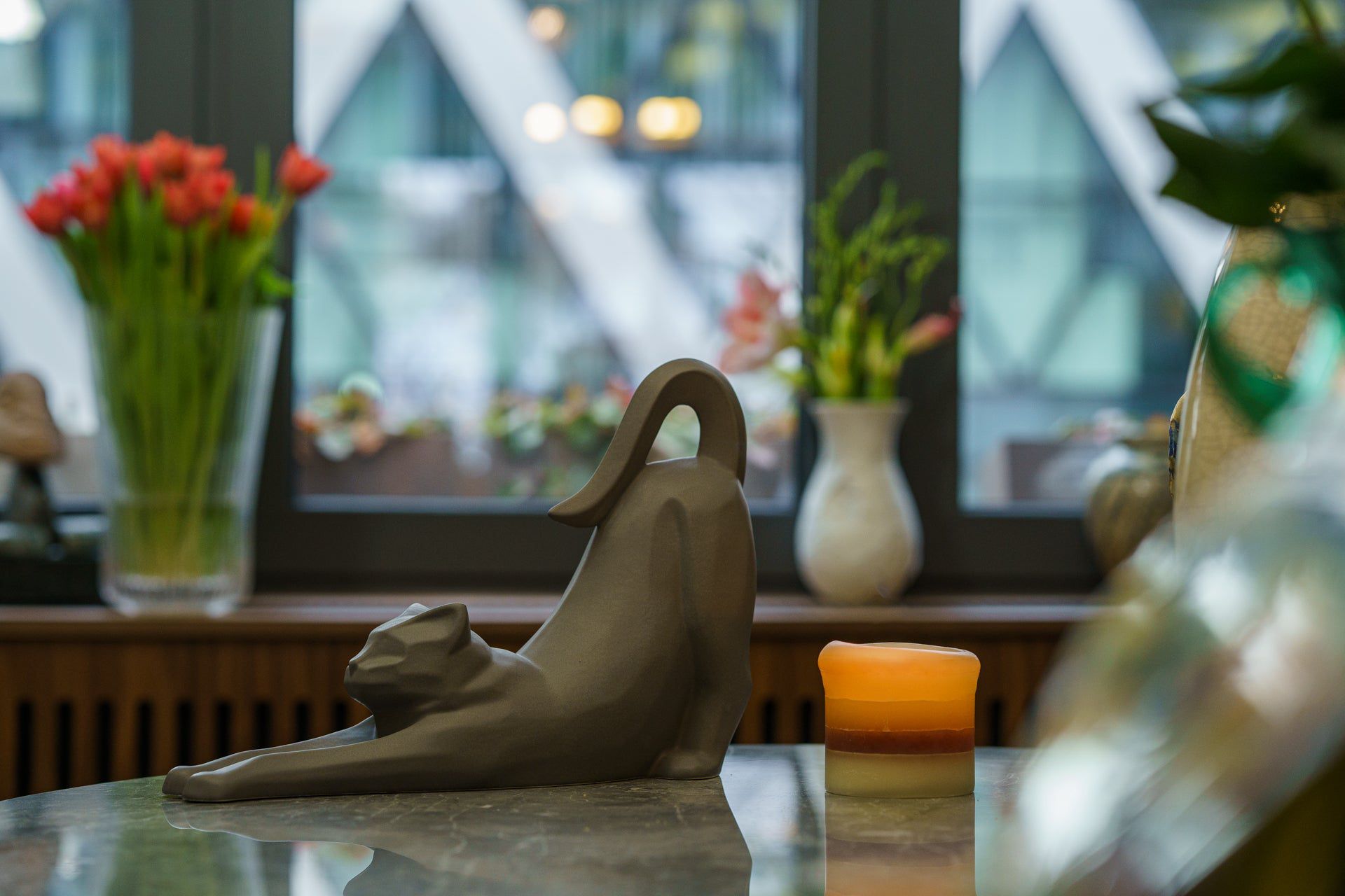 Cat Cremation Urn For Ashes "Grace" - Grey Matte | Ceramic Pet Urn - Pulvis Art Urns