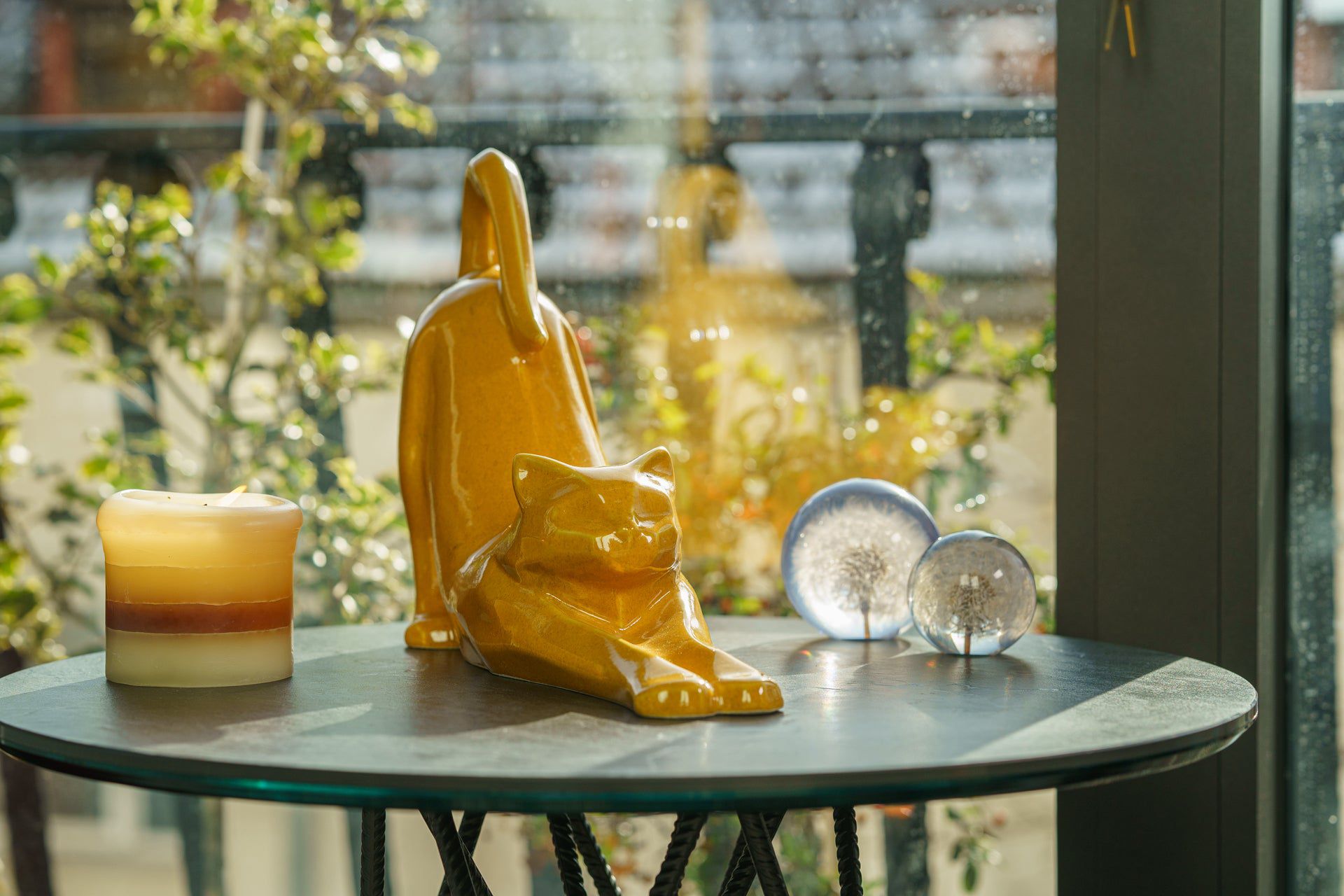 Cat Cremation Urn For Ashes "Grace" - Аmber Yellow | Ceramic Pet Urn - Pulvis Art Urns