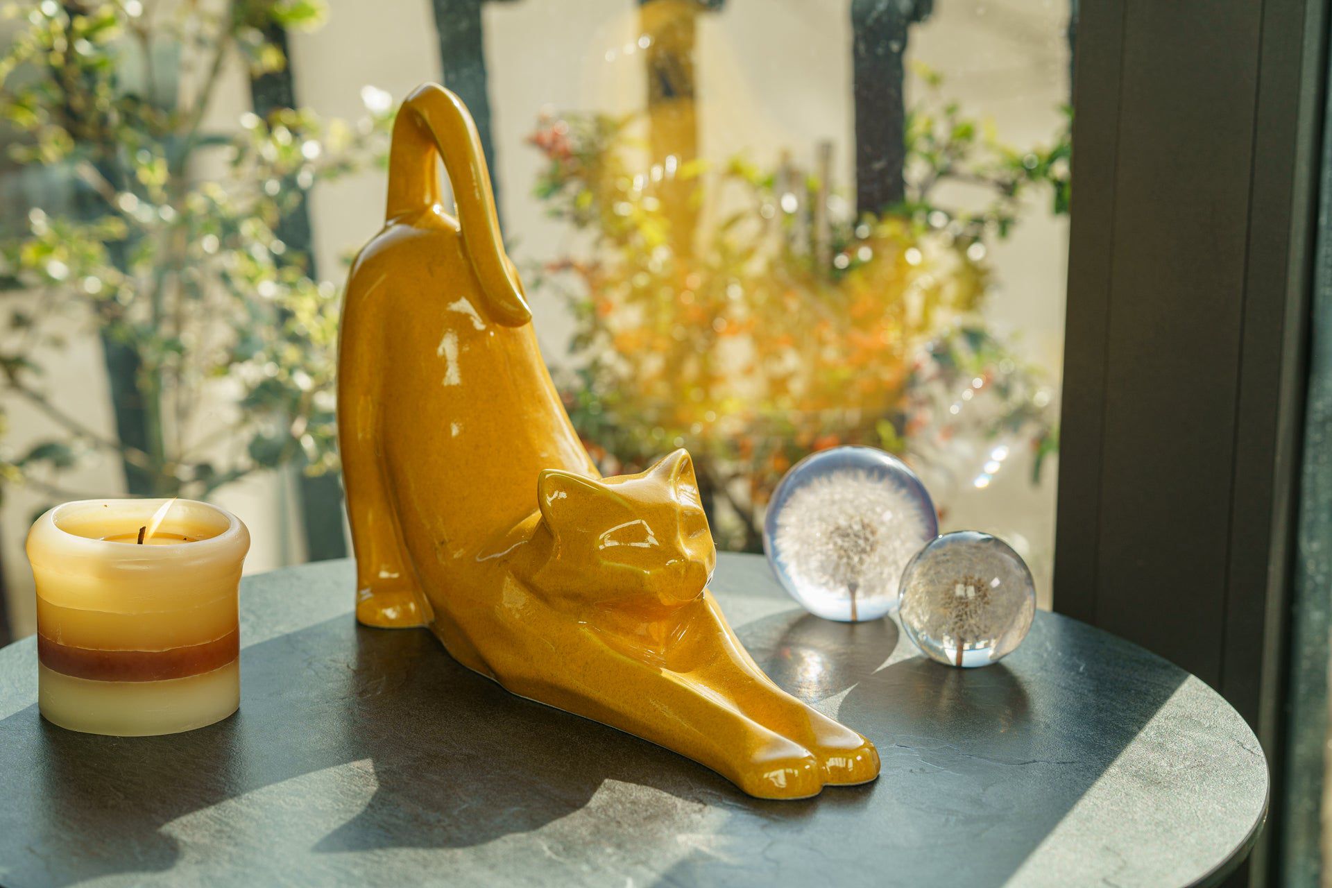Cat Cremation Urn For Ashes "Grace" - Аmber Yellow | Ceramic Pet Urn - Pulvis Art Urns