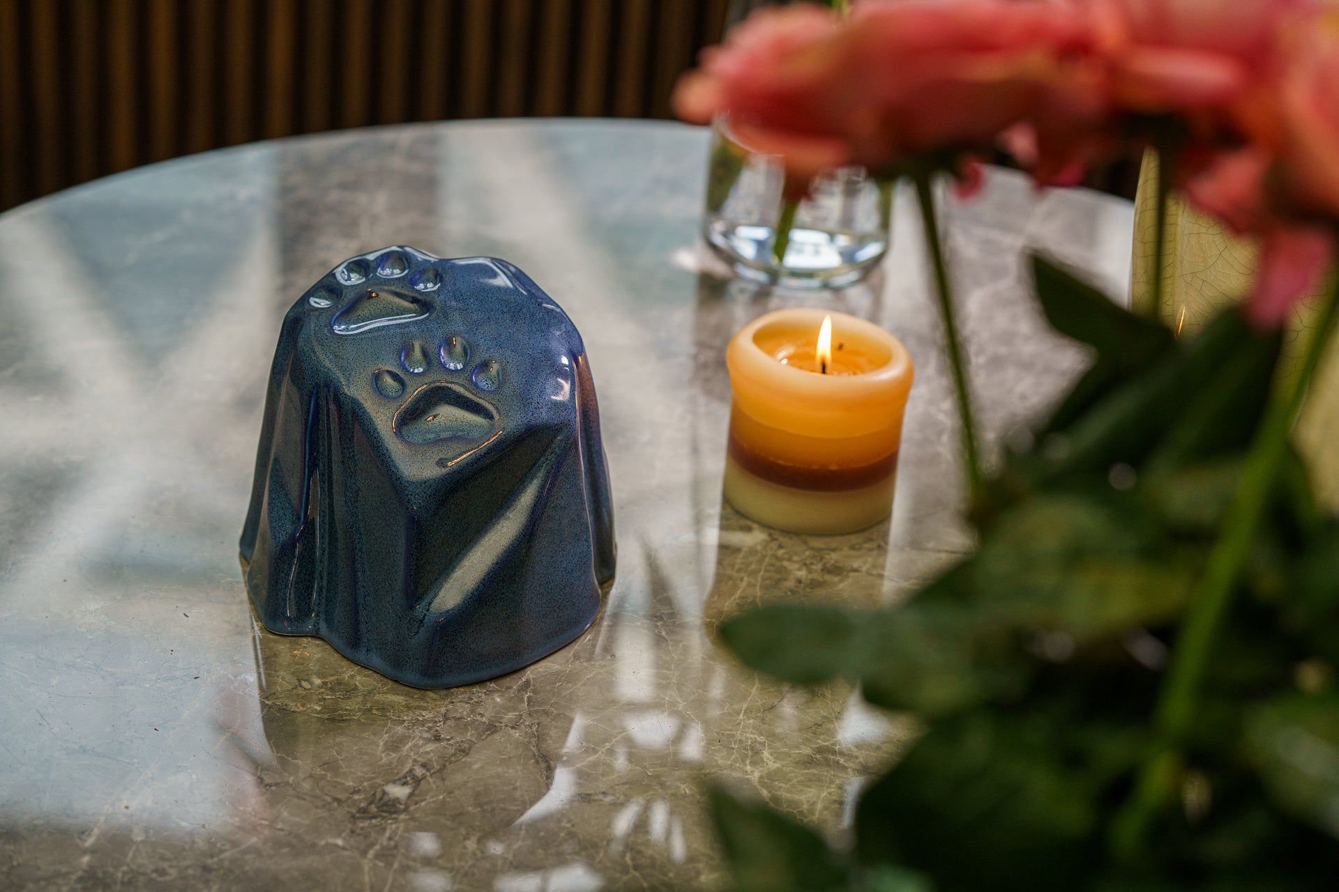 Paw Print Urn For Pet Ashes - Blue Melange | Ceramic Pet Urn - Pulvis Art Urns