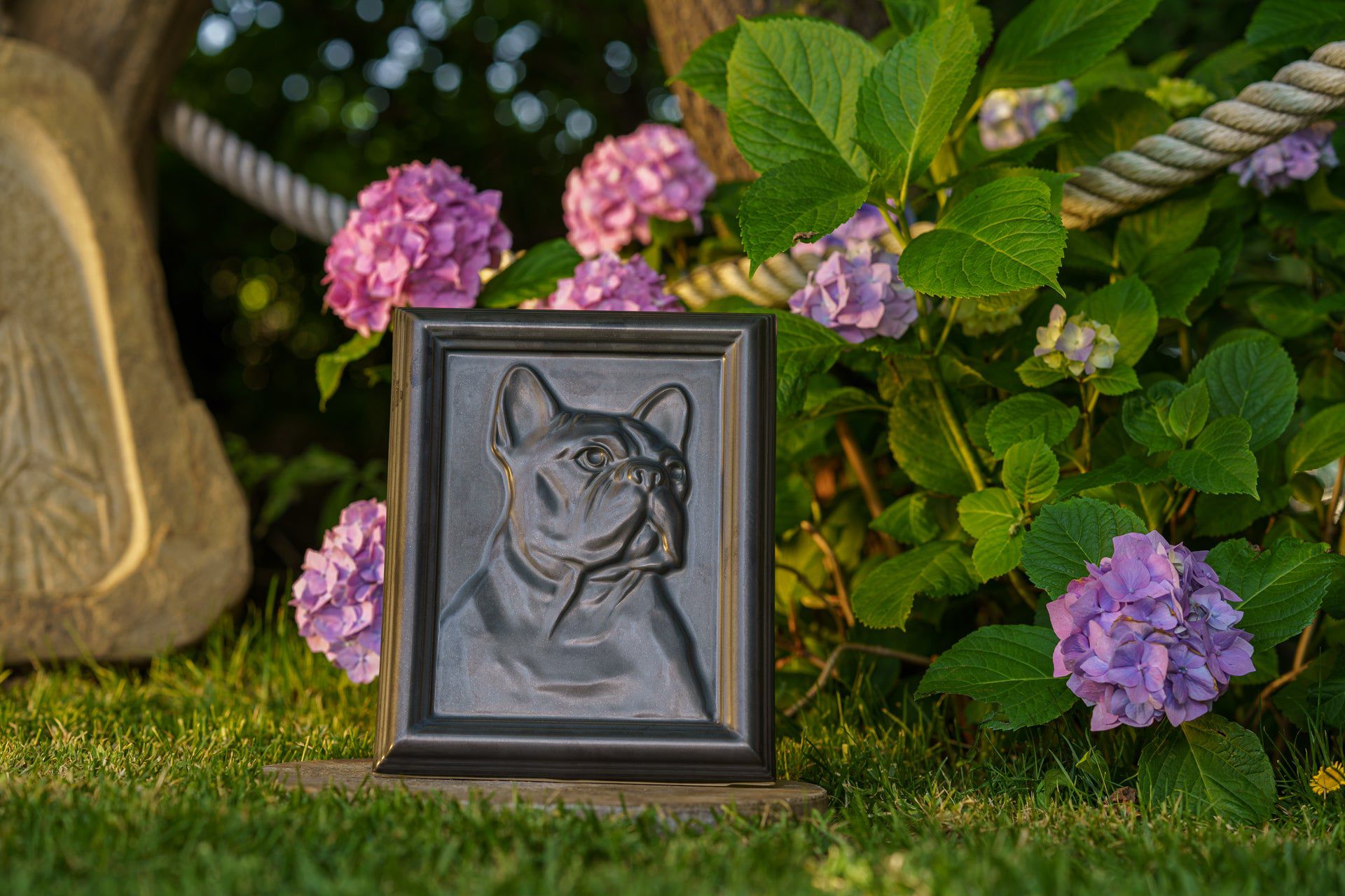 French Bulldog Pet Frame Urn - Dark Matte | Ceramic | Handmade Pet Urn - Pulvis Art Urns