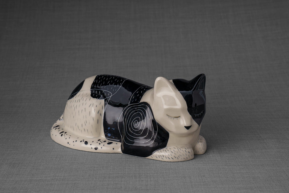 Pulvis Art Urns Pet Urn Hand Decorated Cat Urn for Ashes "Tuxedo" - Ceramic | Handmade