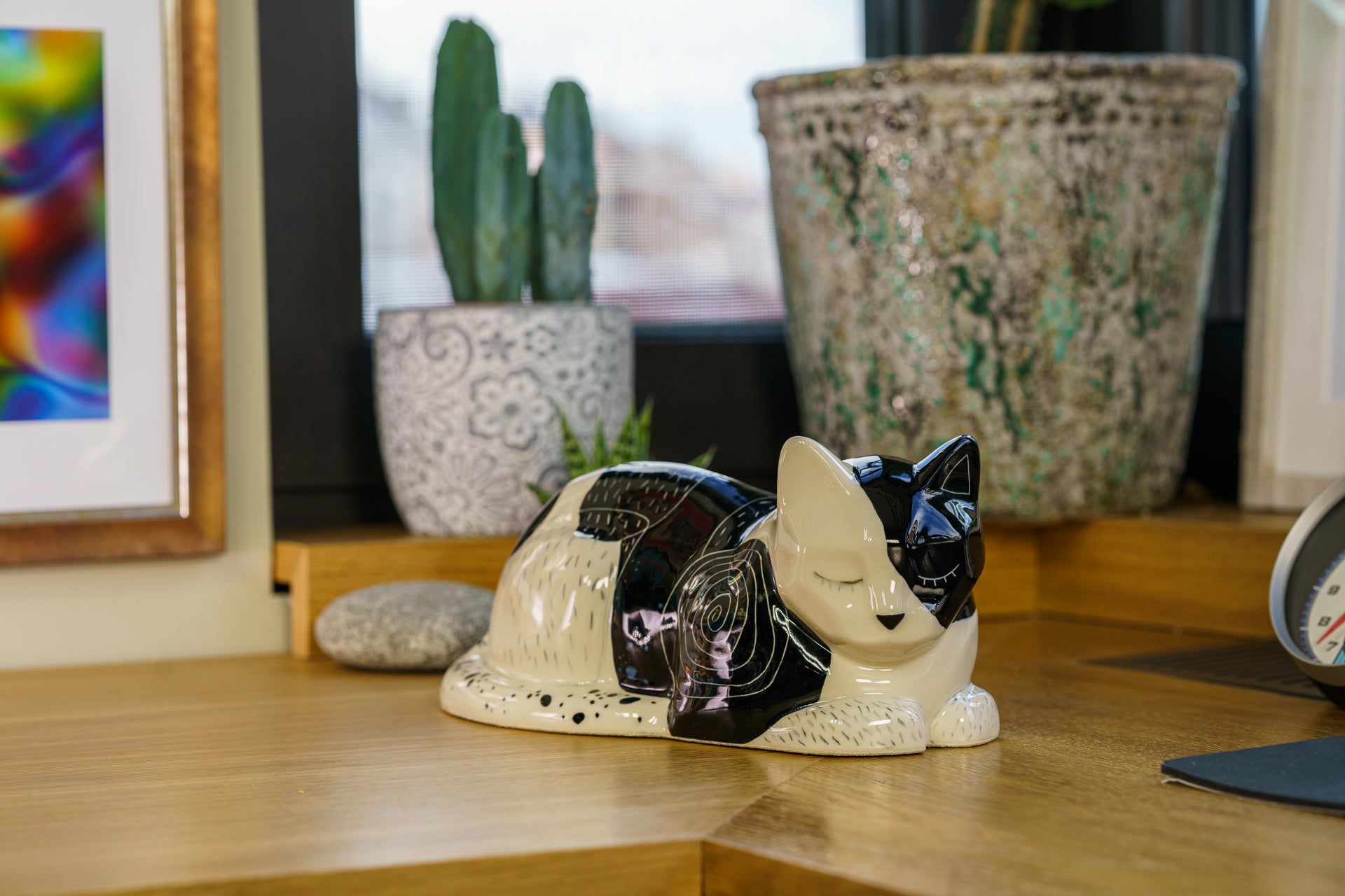Hand Decorated Cat Urn for Ashes "Tuxedo" - Ceramic | Handmade Pet Urn - Pulvis Art Urns