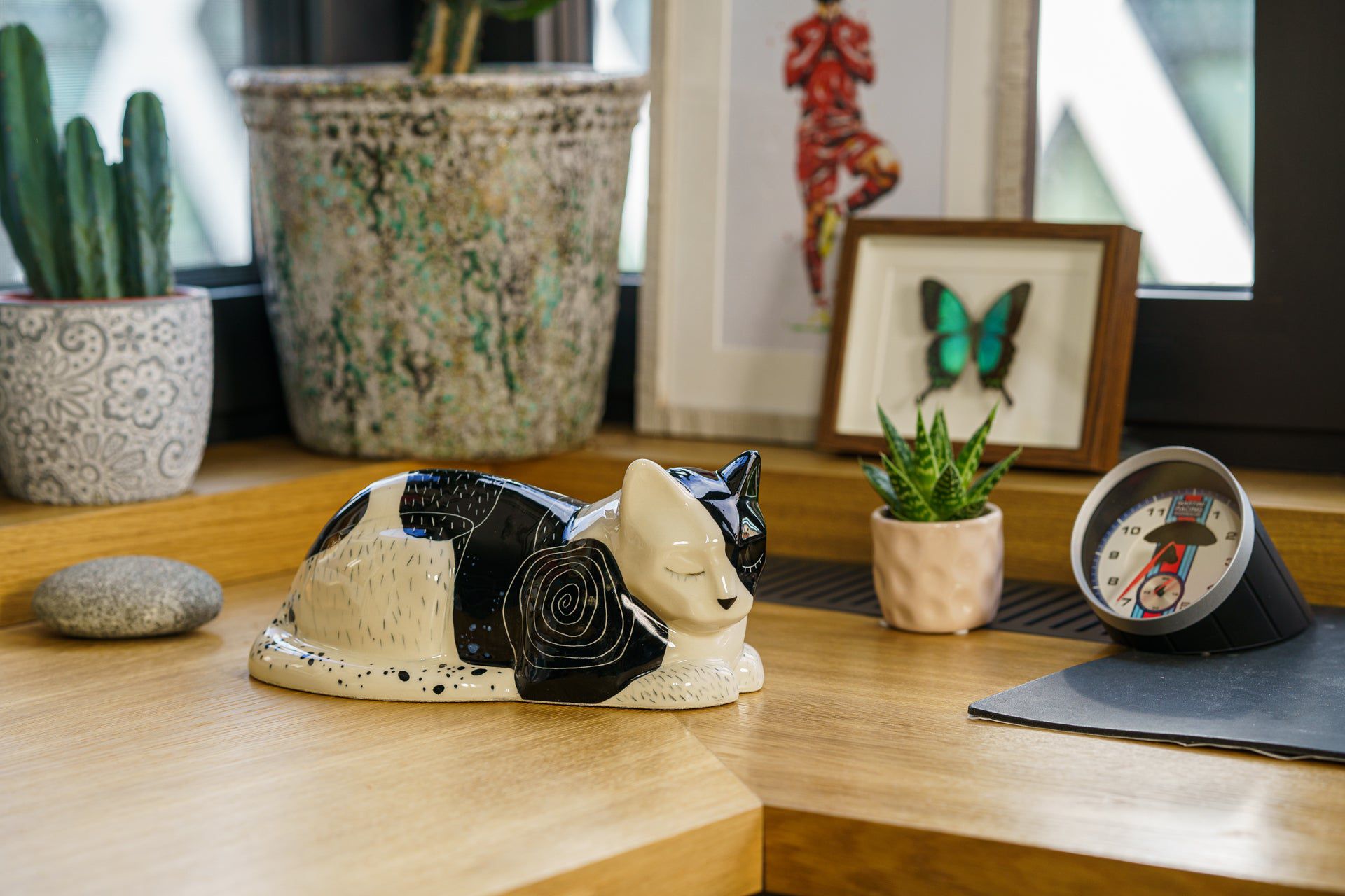 Hand Decorated Cat Urn for Ashes "Tuxedo" - Ceramic | Handmade Pet Urn - Pulvis Art Urns