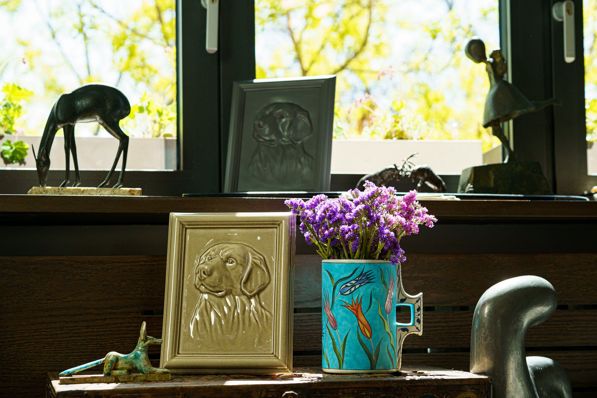 Labrador Pet Urn for Ashes - Beige Gray | Ceramic | Handmade Pet Urn - Pulvis Art Urns