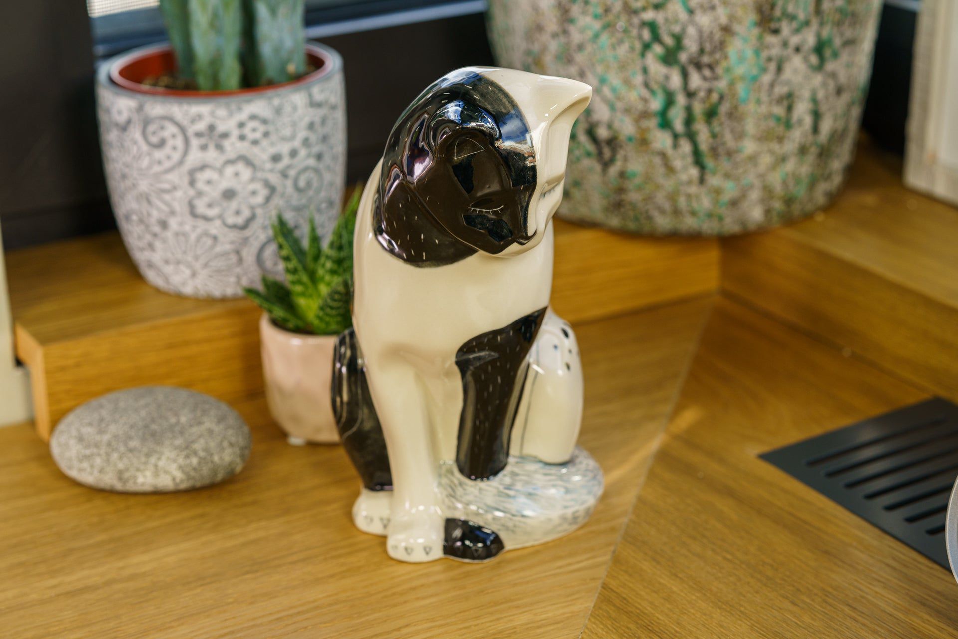 Neko Hand Decorated Pet Urn "Tuxedo" - Ceramic | Handmade Pet Urn - Pulvis Art Urns