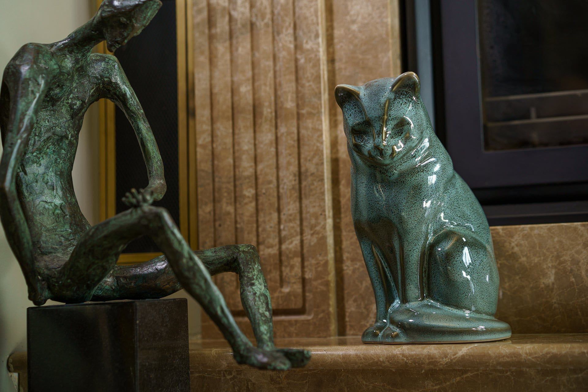 Neko Pet Urn for Ashes - Blue Melange | Ceramic | Handmade Cat Urn - Pulvis Art Urns