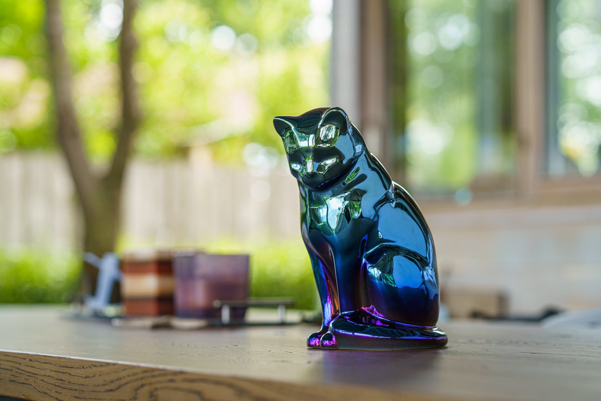 Neko Pet Urn for Ashes - Glossy Blue | Ceramic | Handmade - Pulvis Art Urns
