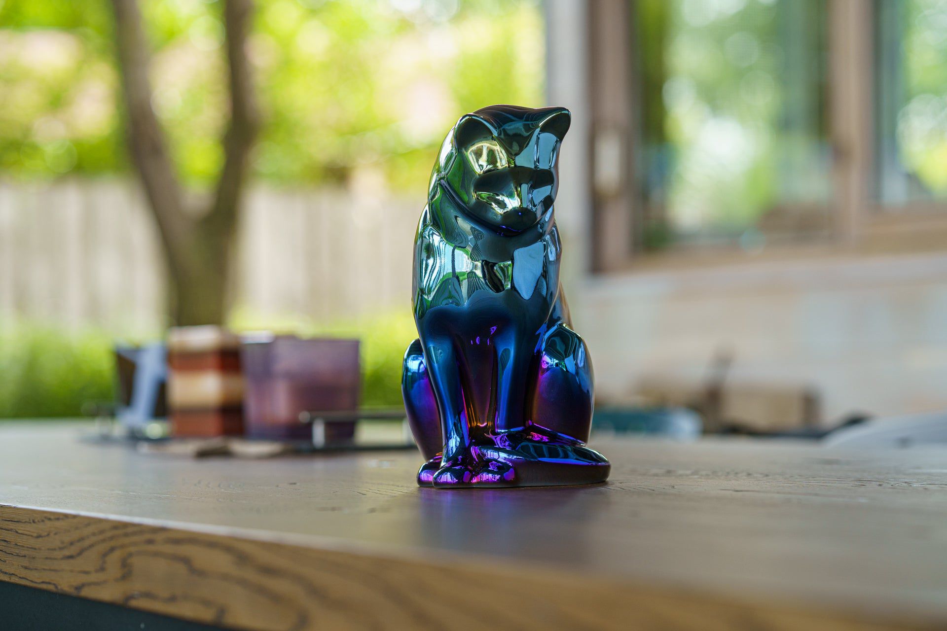 Neko Pet Urn for Ashes - Glossy Blue | Ceramic | Handmade - Pulvis Art Urns
